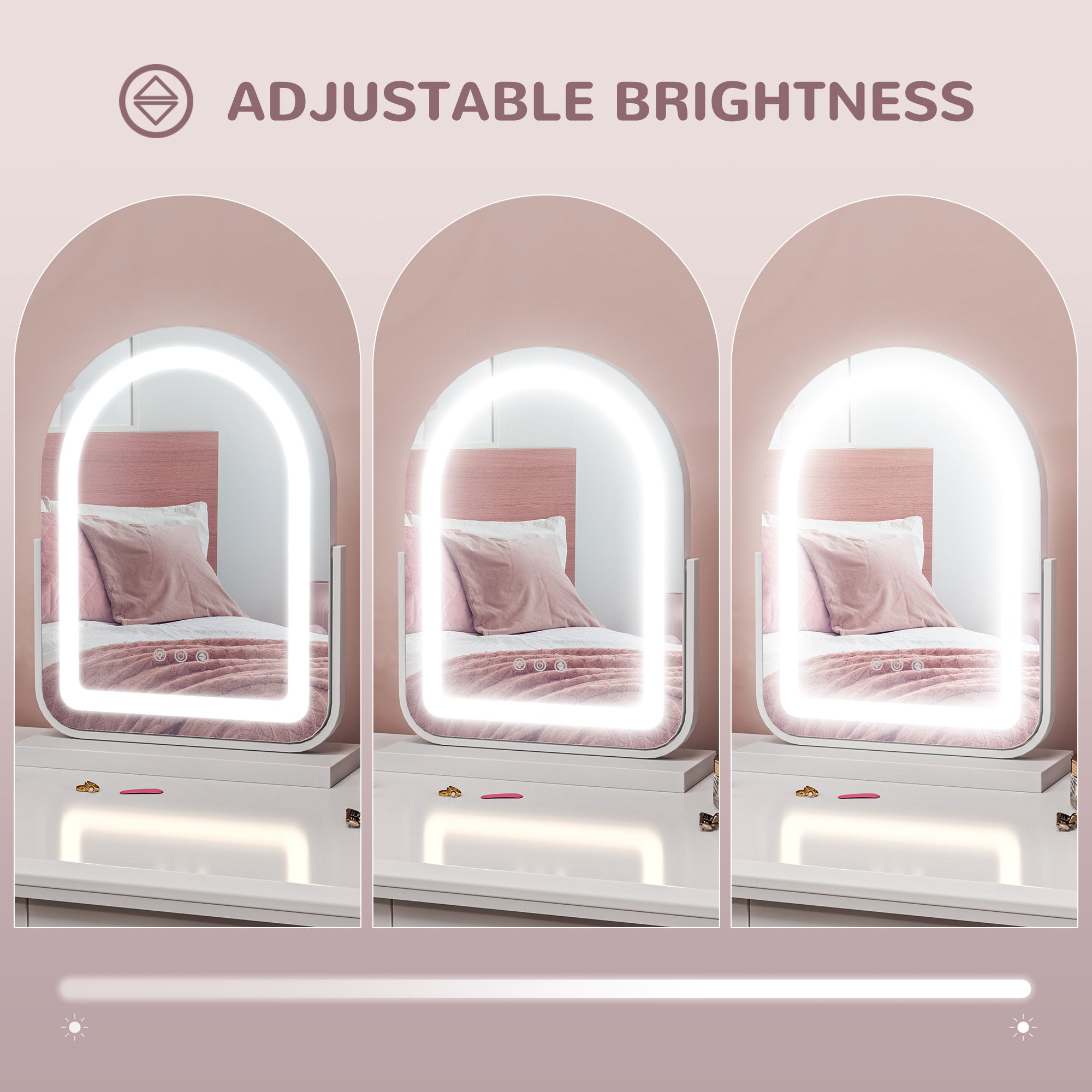 HOMCOM LED Vanity Mirror with Lights, 33 x 44.5cm Lighted Makeup Mirror with 3 Colour, 360° Rotation, Touch Screen, for Bedroom and Dressing Room, White - North Peak Garden Furniture