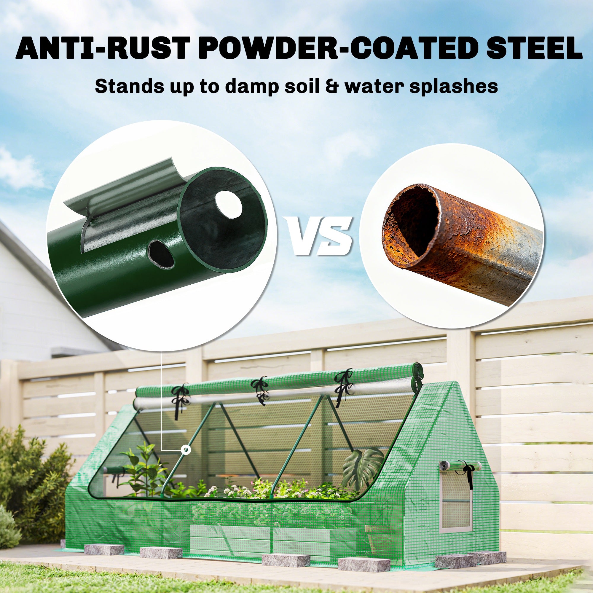 Outsunny Portable Small Polytunnel, Mini Greenhouse with Mesh Windows for Indoor and Outdoor, 240x90x90cm, Green