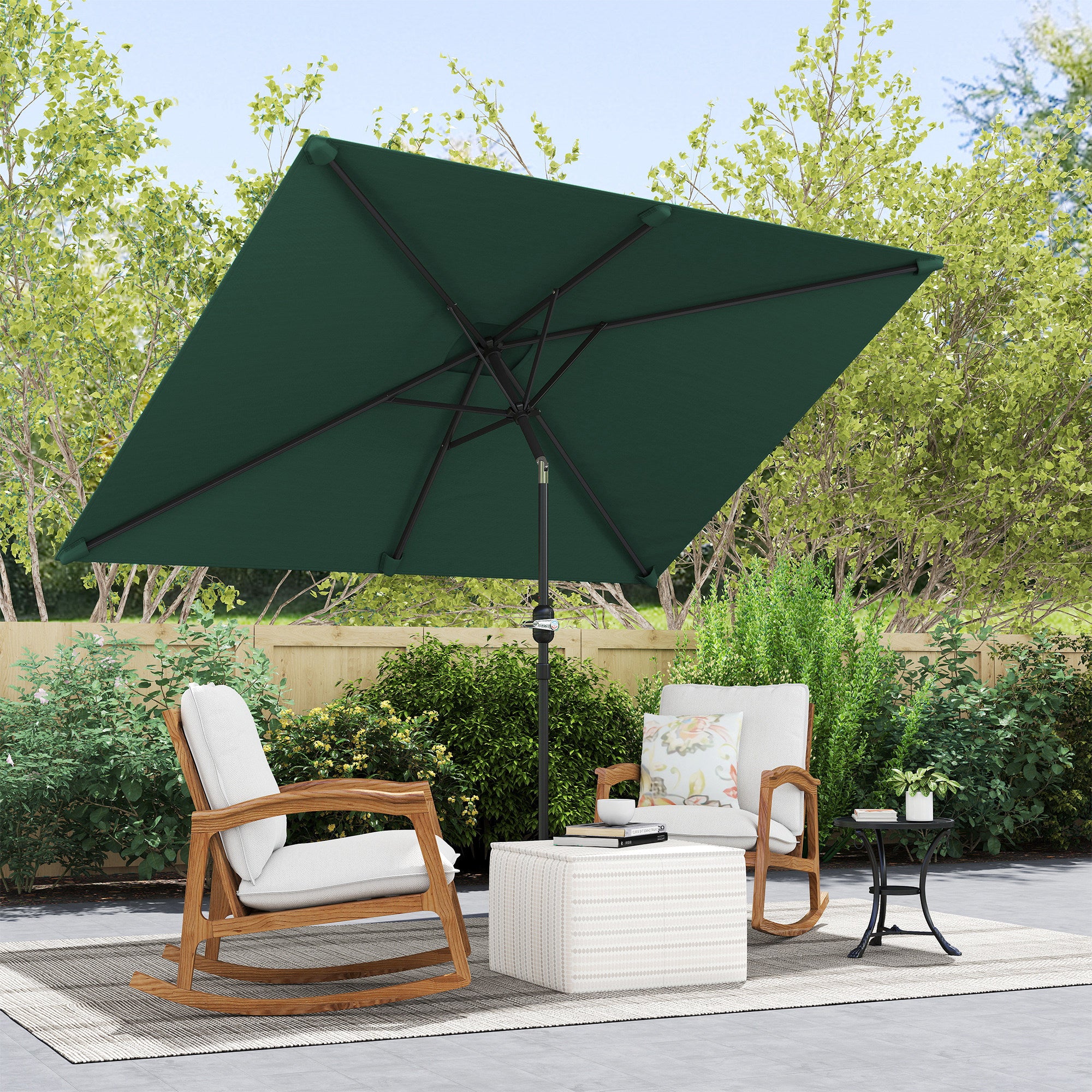 Outsunny 3x2m Patio Parasol Garden Umbrellas Canopy with Aluminium Tilt Crank Rectangular Sun Shade Steel, Green
