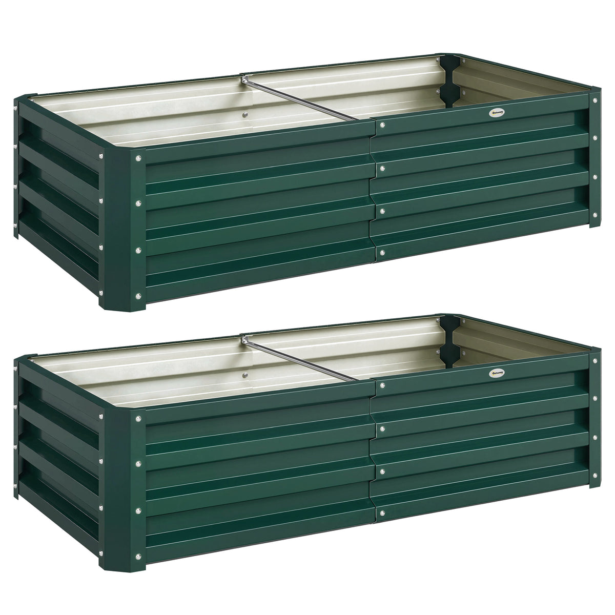 Outsunny Set of 2 Raised Beds for Garden, Galvanised Outdoor Planters for Herbs Vegetables, Use for Patio Balcony, Green