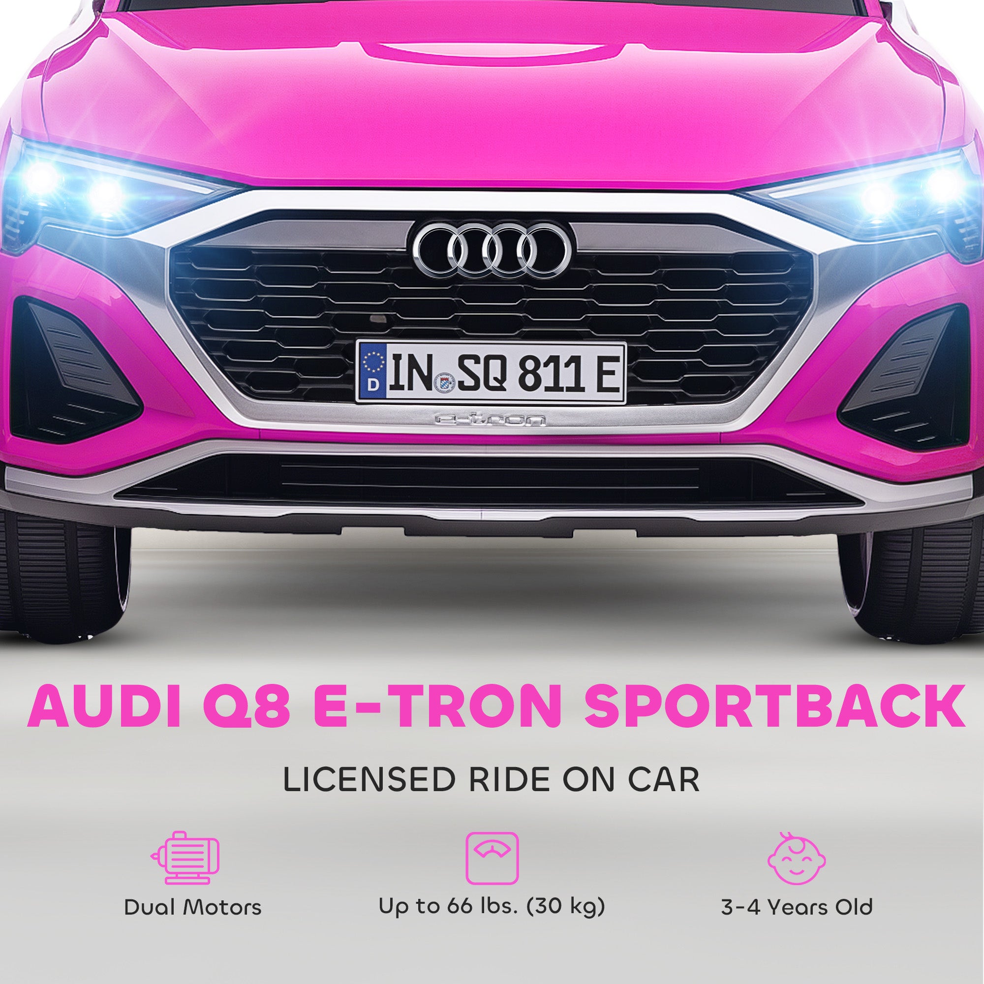 AIYAPLAY Audi Q8 e-tron Sportback Licensed 12V Ride on Car w/ Remote, 4 Spring Suspension Wheels, Headlights, Music, Horn - Pink