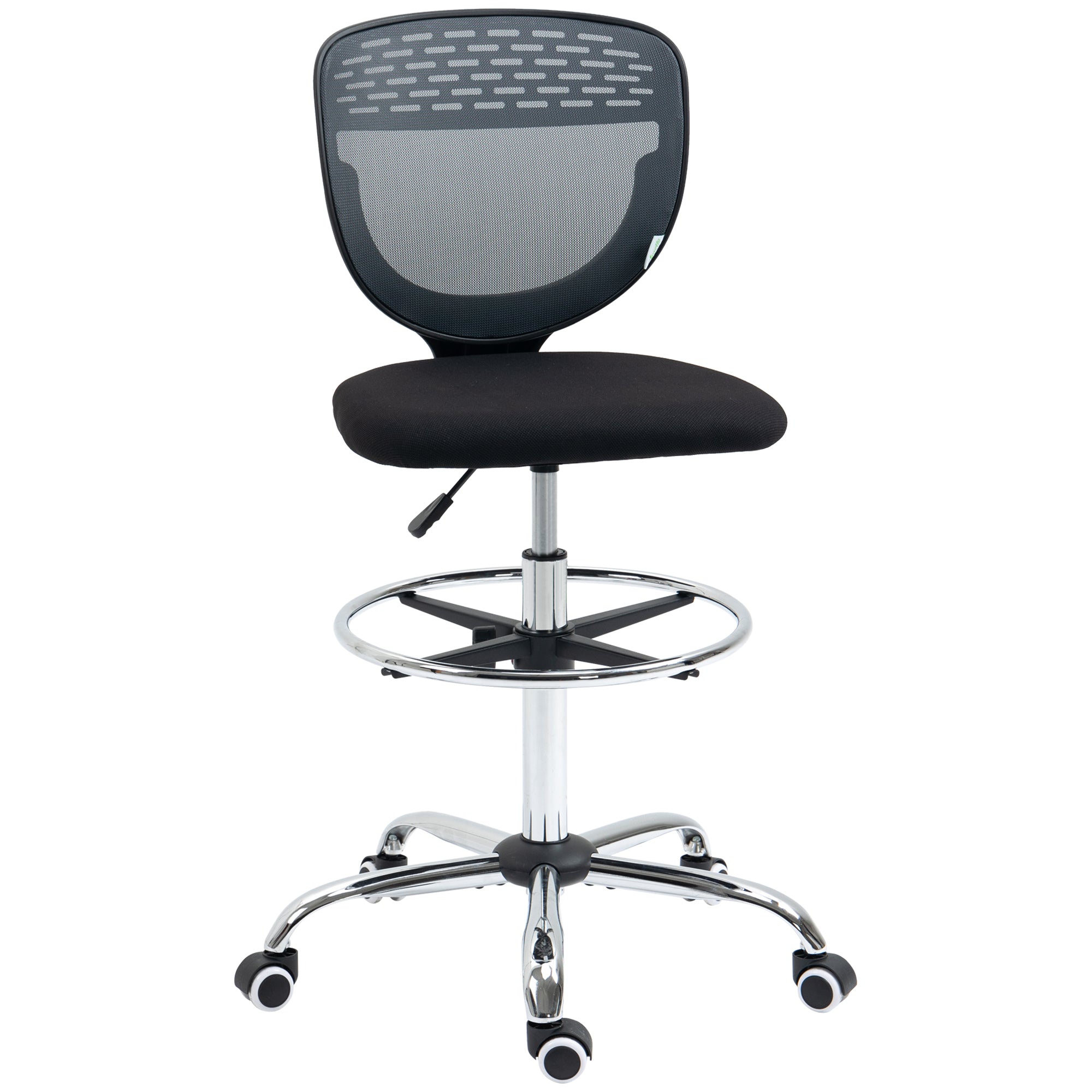 Vinsetto Drafting Chair, Swivel Office Draughtsman Chair, Mesh Standing Desk Chair with Lumbar Support, Adjustable Foot Ring, Armless, Grey - North Peak Garden Furniture
