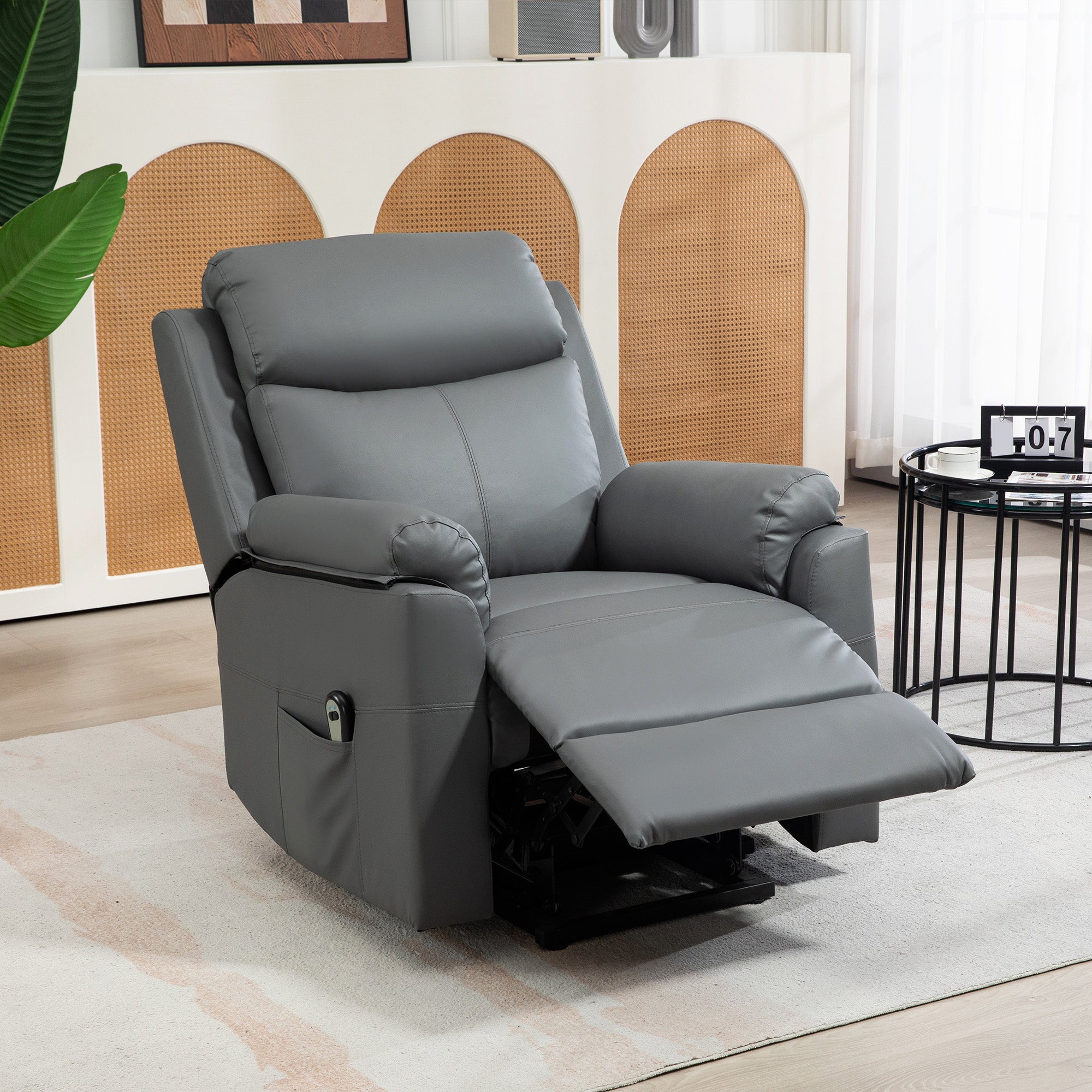 HOMCOM Faux Leather 70° Electric Riser Recliner Chair - Grey - North Peak Garden Furniture