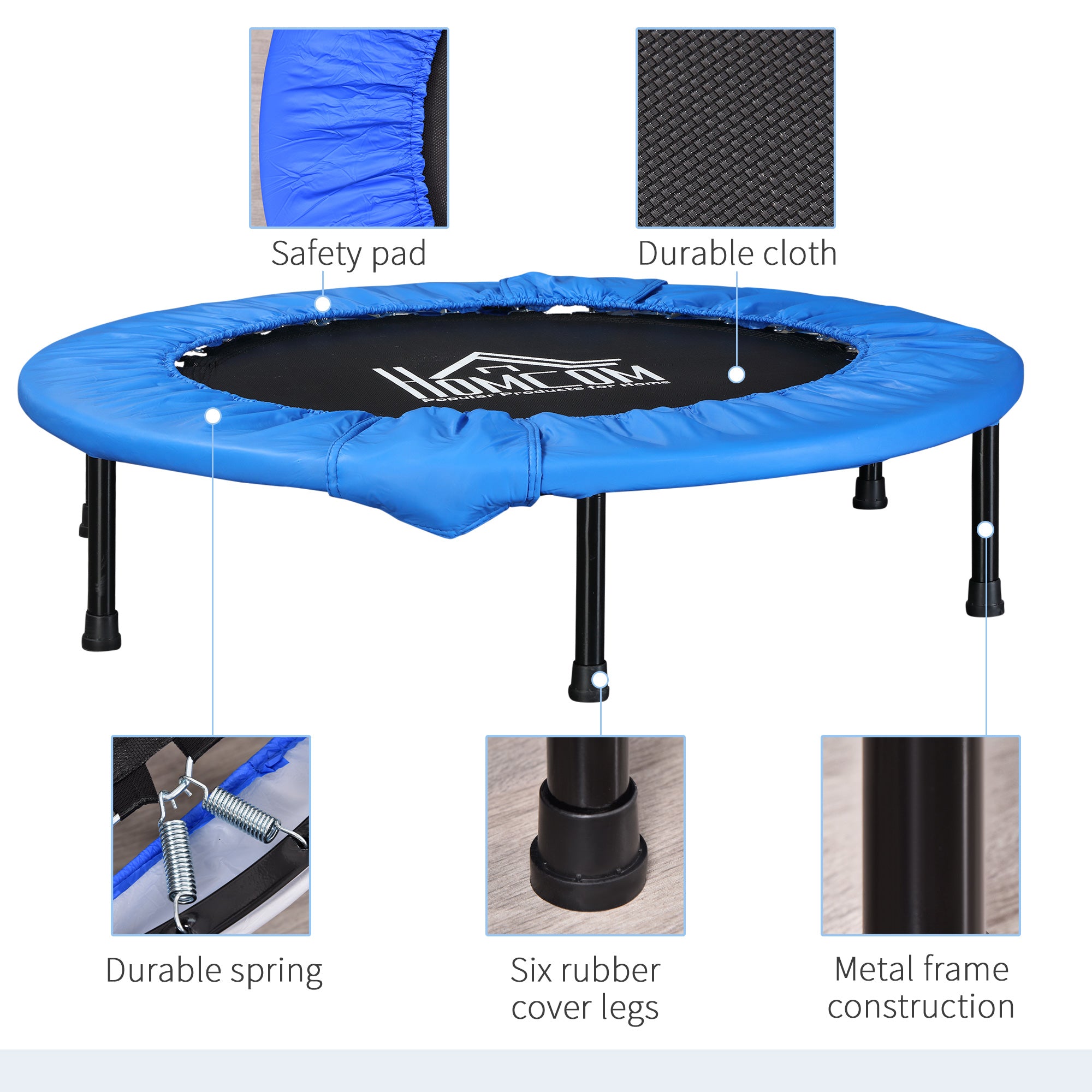 HOMCOM Φ40" Mini Fitness Trampoline Home Gym Yoga Exercise Rebounder Indoor Outdoor Jumper w/ Safety Pad, Support Up to 100 KG, Blue and Black
