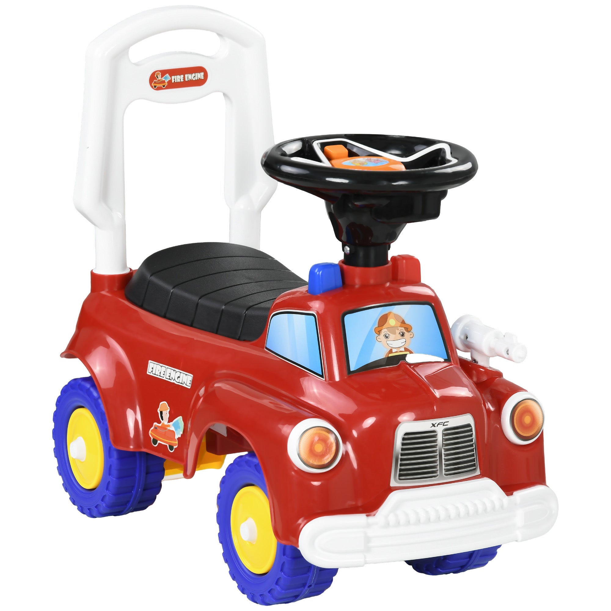 AIYAPLAY Ride On Fire Truck Foot to Floor Design with Under Seat Storage, Steering Wheel, Music, Light, for 1.5-3 Years, Red - North Peak Garden Furniture