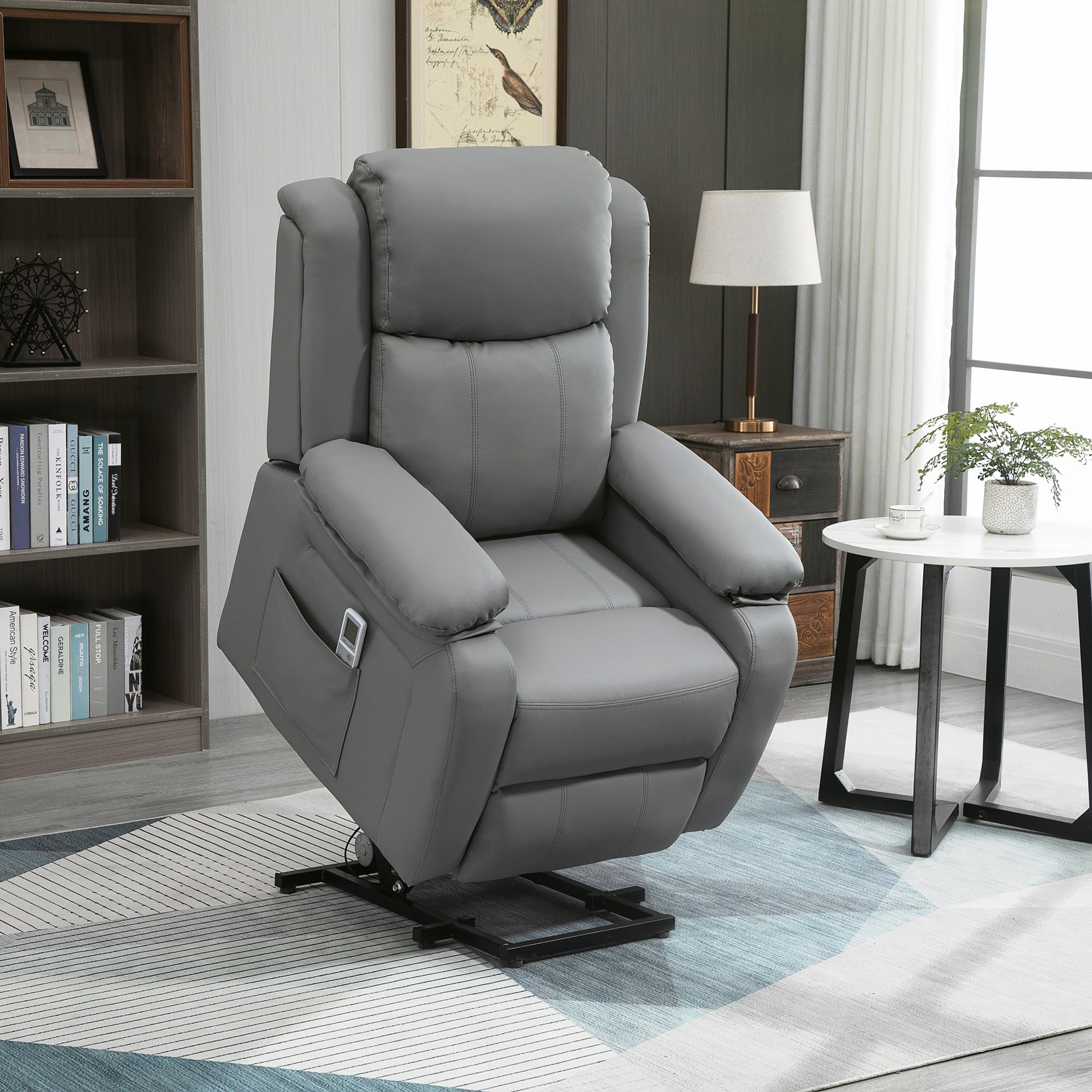 HOMCOM Electric Power Lift Recliner Chair Vibration Massage Reclining Chair with Remote Control and Side Pocket, Grey - North Peak Garden Furniture