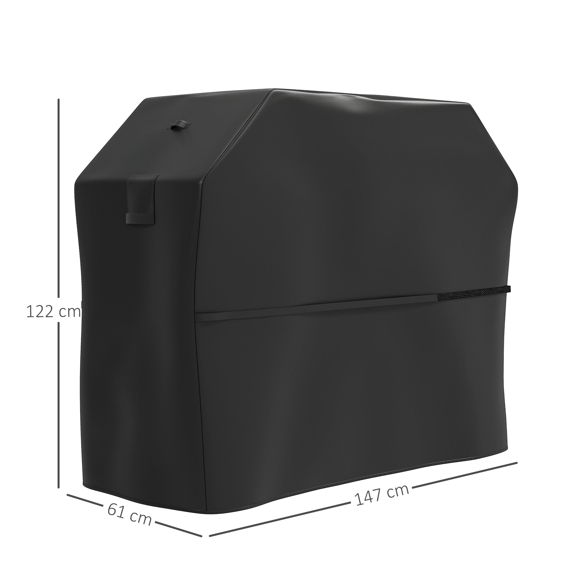Outsunny BBQ Cover for Rectangular Gas Grill, 600D UPF30+ Oxford Fabric Barbecue Cover for Waterproof Protection Rip-Proof, with Windproof Hook and Loop Fasteners, Vents, 147 x 61 x 122 cm, Black - North Peak Garden Furniture