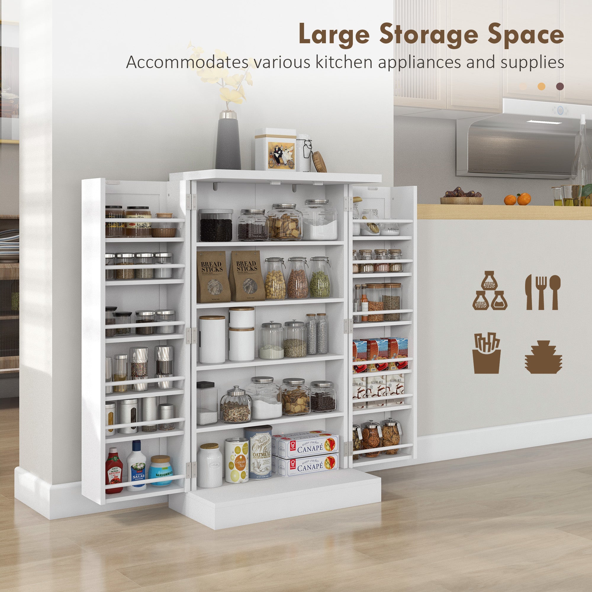 HOMCOM Freestanding Multi-Storage Kitchen Cupboard with Adjustable Shelves White - North Peak Garden Furniture
