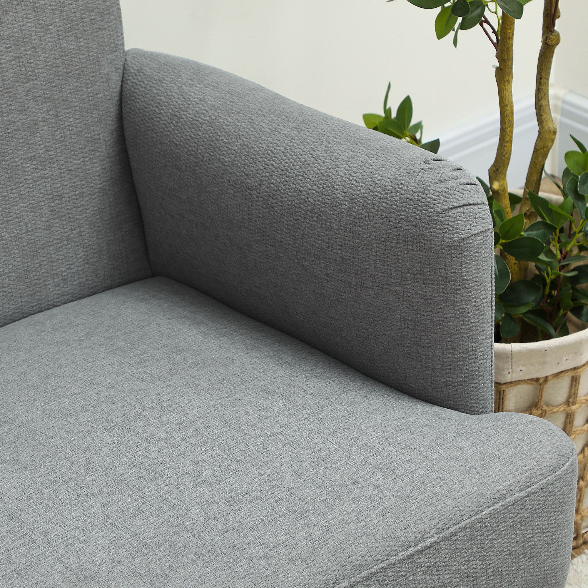 HOMCOM Velvet Feel Fabric 2 Seater Sofa, Small Sofa Loveseat with 21cm Thick Padding and Wood Legs, Grey - North Peak Garden Furniture