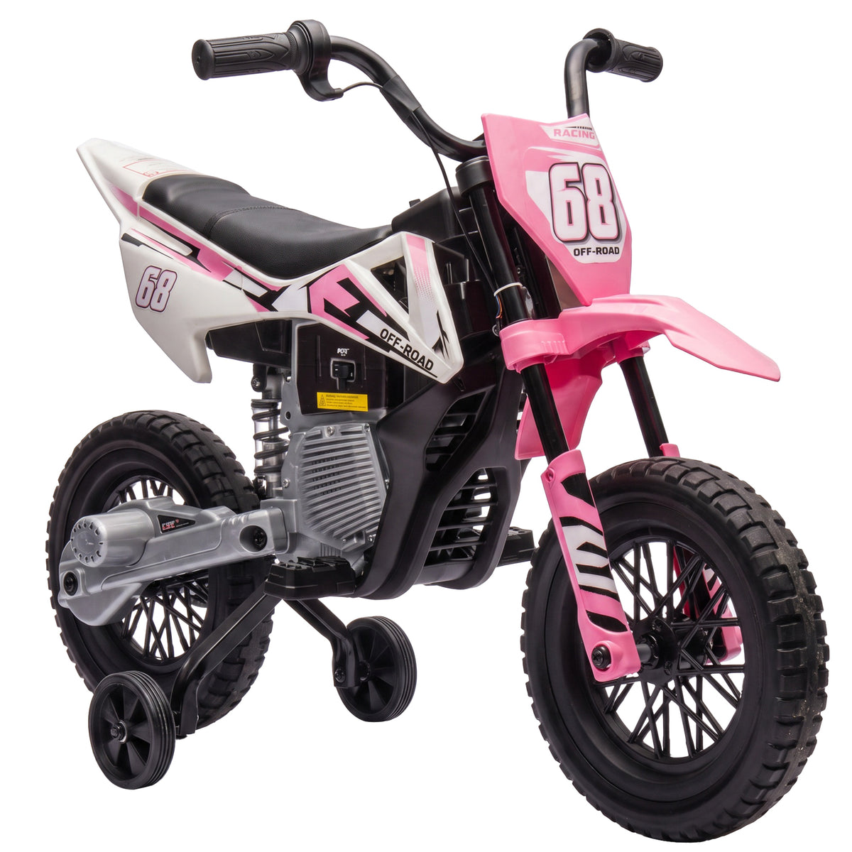 AIYAPLAY Kids Electric Motorcycle, 12V Ride On Motorbike with Training Wheels, Soft Start, Suspension, Music for 3–6 Years, Pink