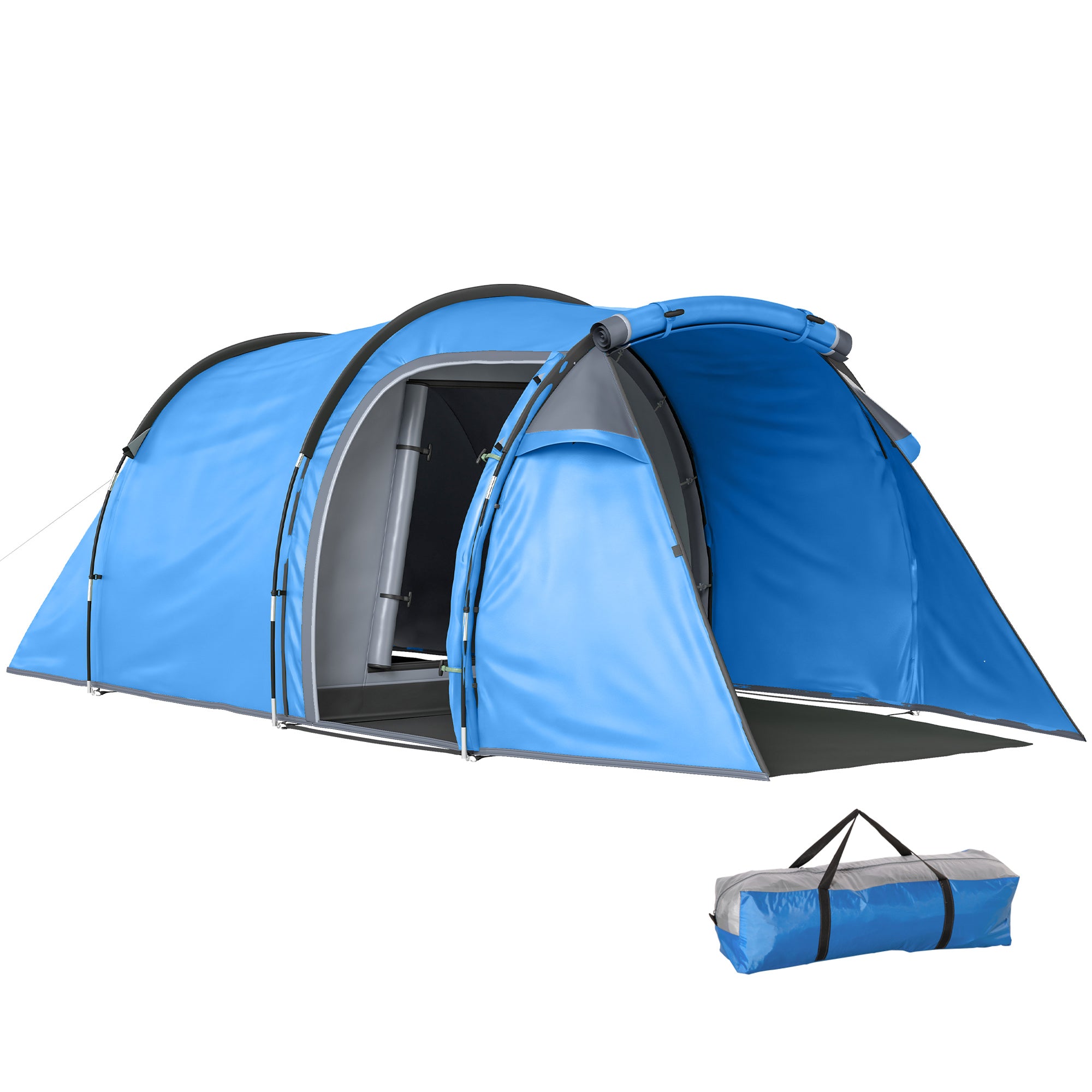 Outsunny 2-3 Man Tunnel Tents w/ Vestibule Camping Tent Porch Air Vents Rainfly Weather-Resistant Shelter Fishing Hiking Festival Shelter Home