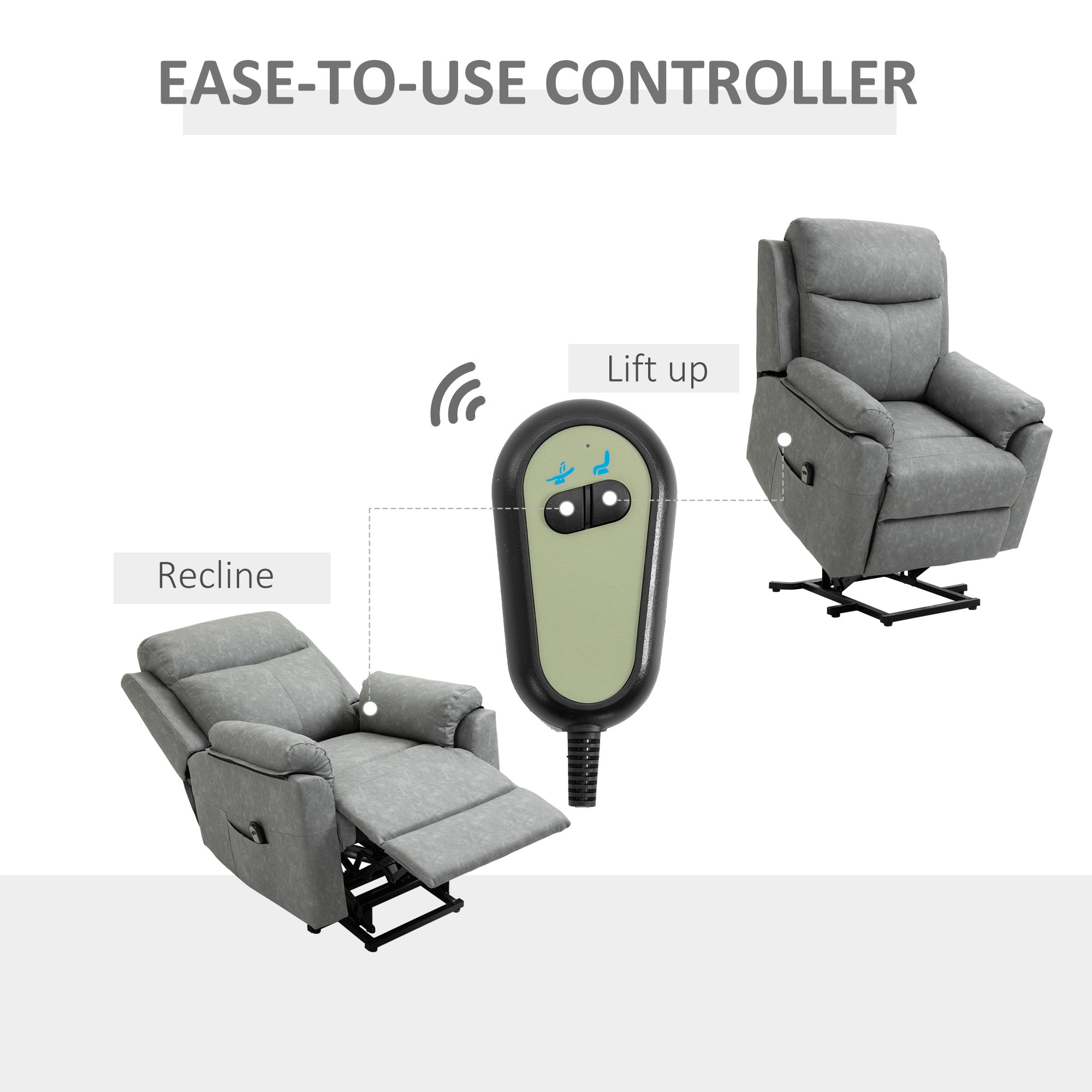 HOMCOM Faux Leather 70° Electric Riser Recliner Chair - Grey - North Peak Garden Furniture