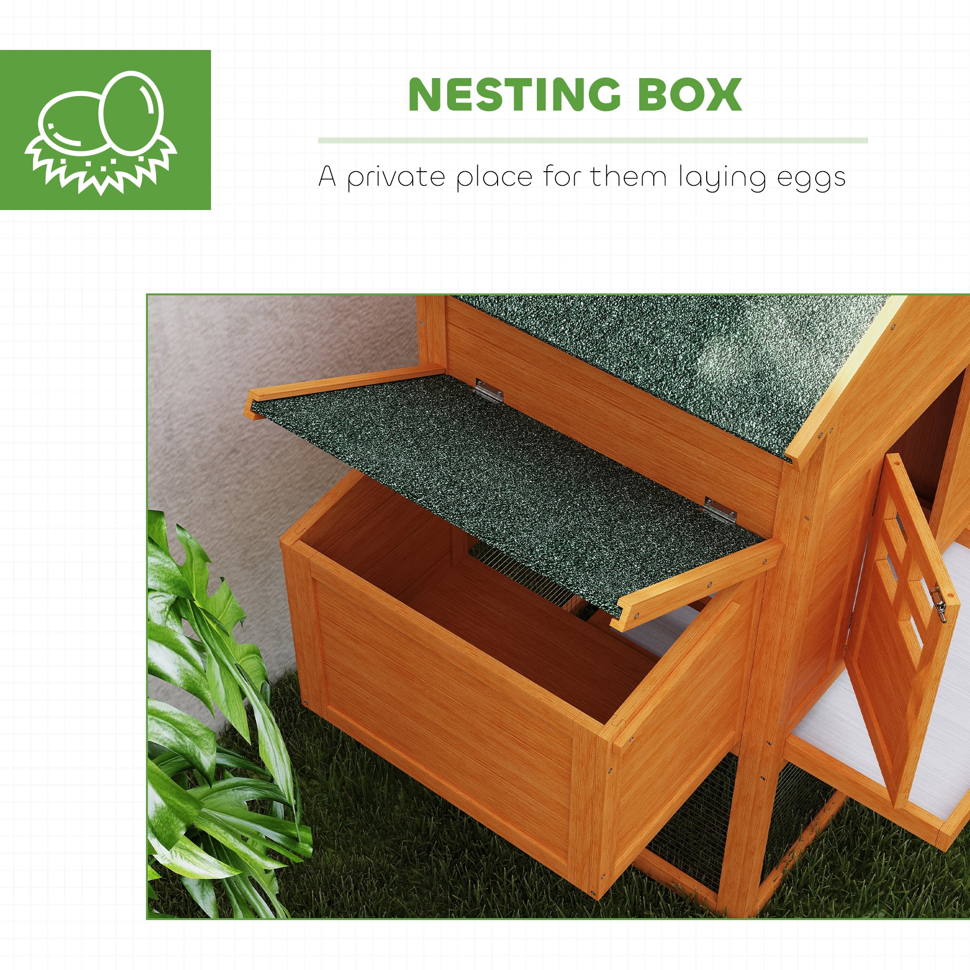 PawHut Wooden Chicken Coop with Run, Nesting Box, Slide-out Tray, Ramp, Perches, Asphalt Roof, 179 x 67 x 115cm - North Peak Garden Furniture
