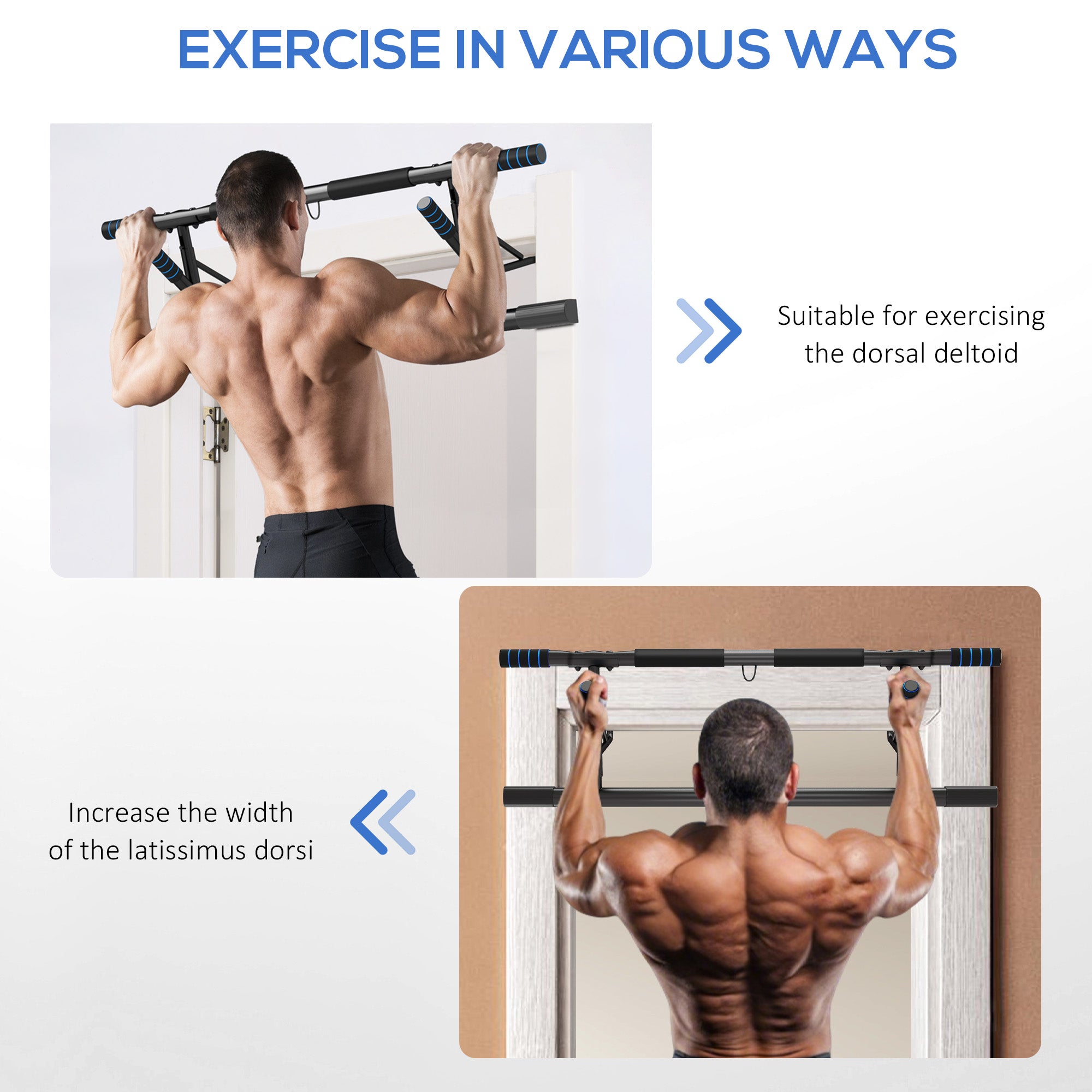 SPORTNOW Pull-Up Bar Doorway, No Drilling Chin-Up Bar Push Up Stand with Resistance Bands and Padded Handles for Home Gym Exercise, Blue - North Peak Garden Furniture