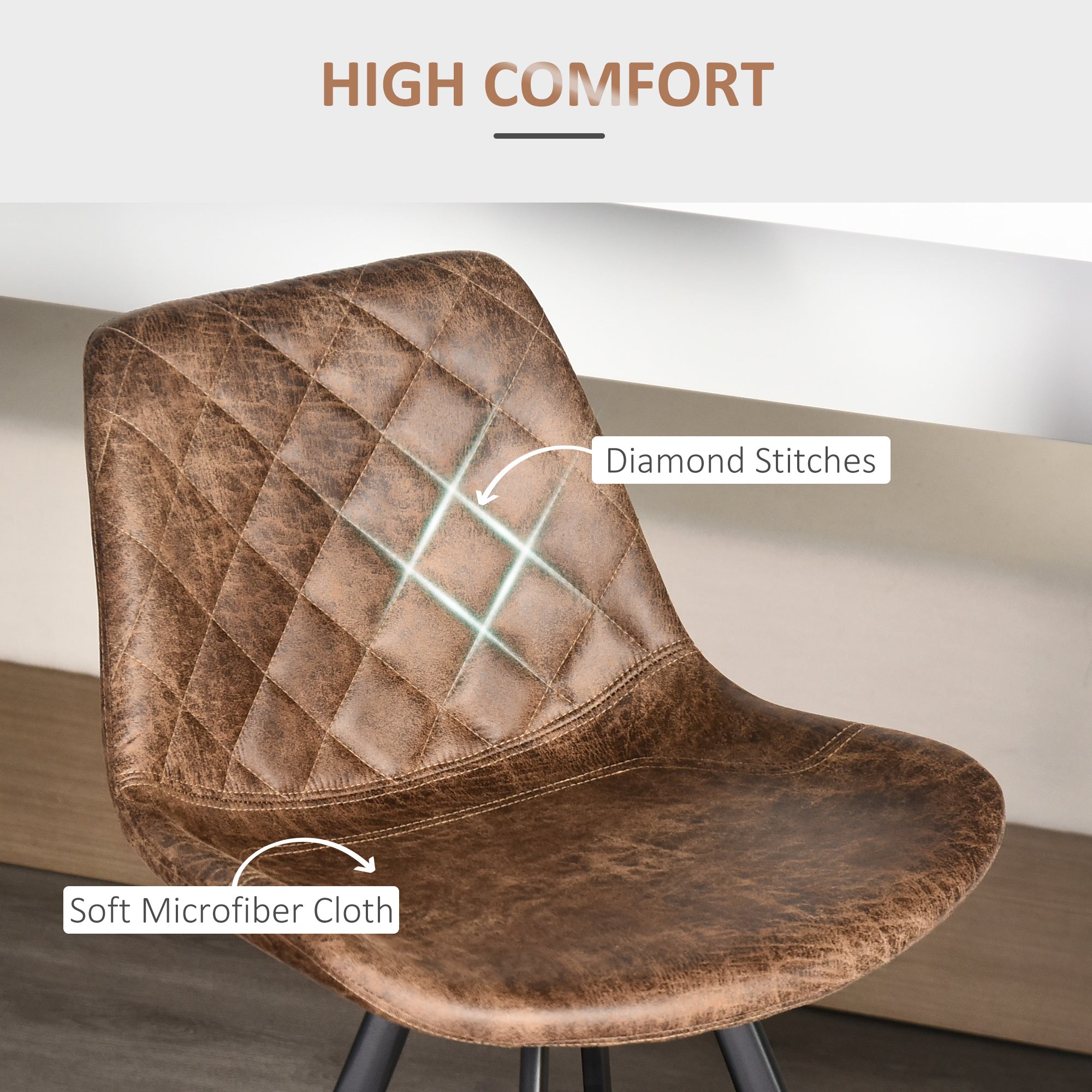 HOMCOM Set Of 2 Bar Stools Vintage Microfiber Cloth Tub Seats Padded Comfortable Steel Frame Footrest Quilted Home Bar Cafe Kitchen Chair Stylish Brown