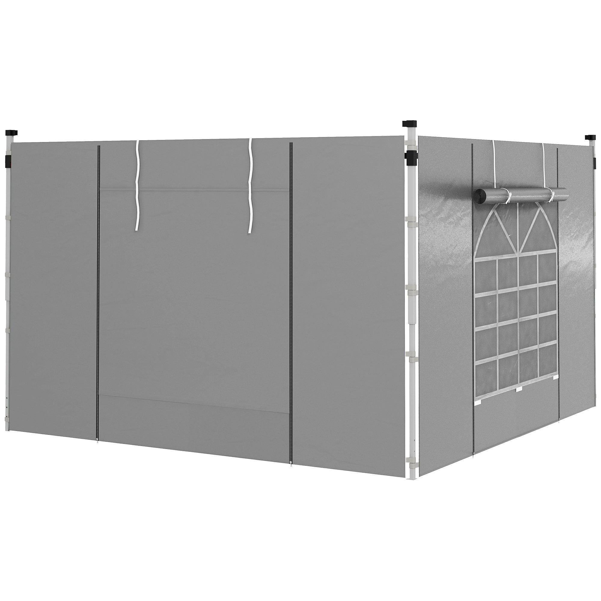 Outsunny Gazebo Side Panels, 2 Pack Sides Replacement, for 3x3(m) or 3x6m Pop Up Gazebo, with Windows and Doors, Light Grey - North Peak Garden Furniture