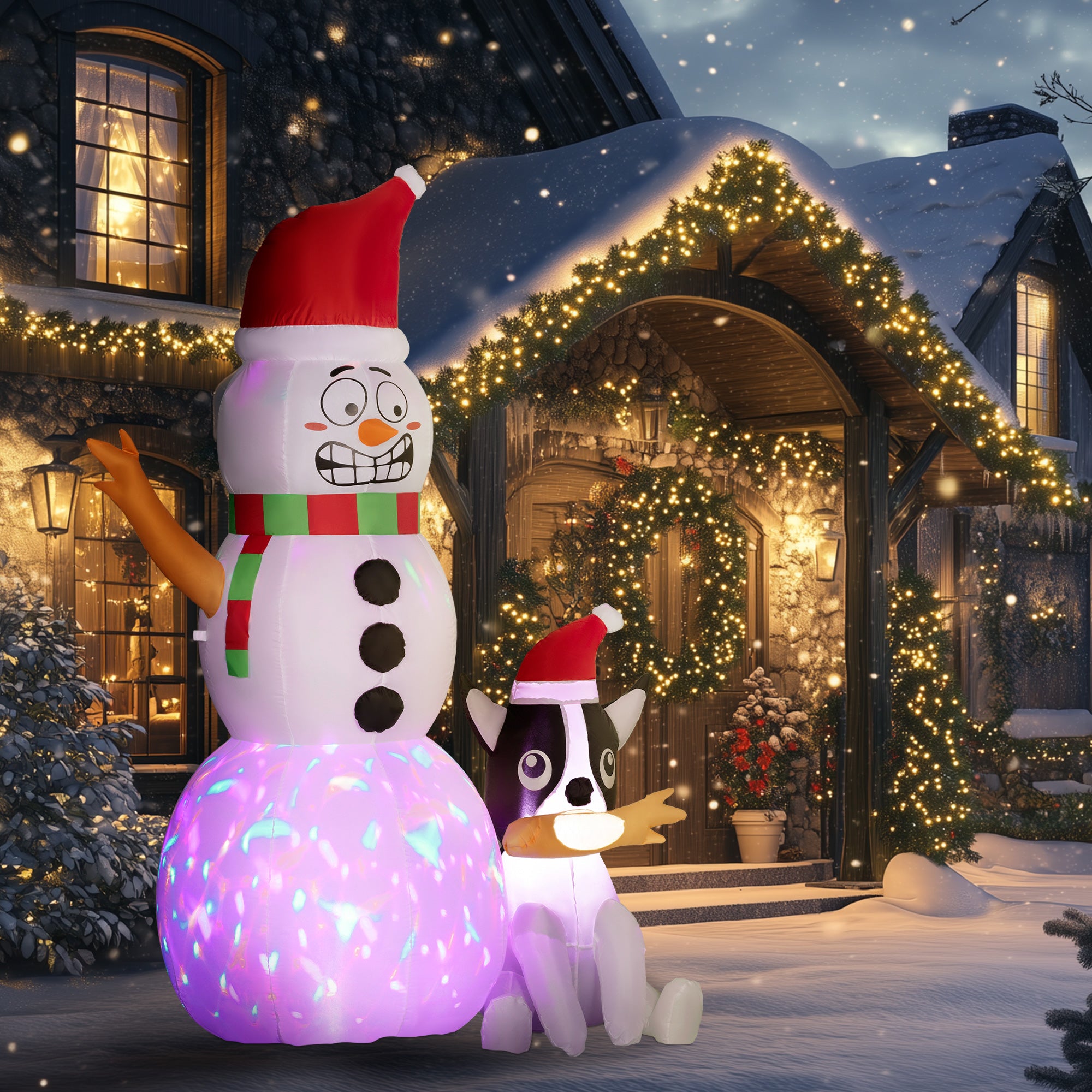 Outsunny 6.2ft Inflatable Santa with Dog Decoration - North Peak Garden Furniture
