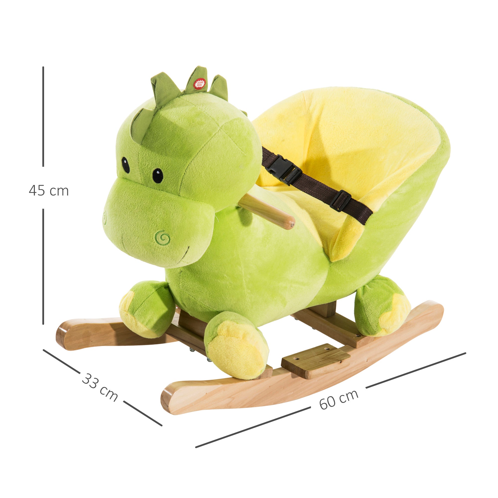 HOMCOM Kids Rocking Horse, Plush Ride-On Dinosaur Seat, with Seat Safety Belt, 32 Songs, Ride-On Horse