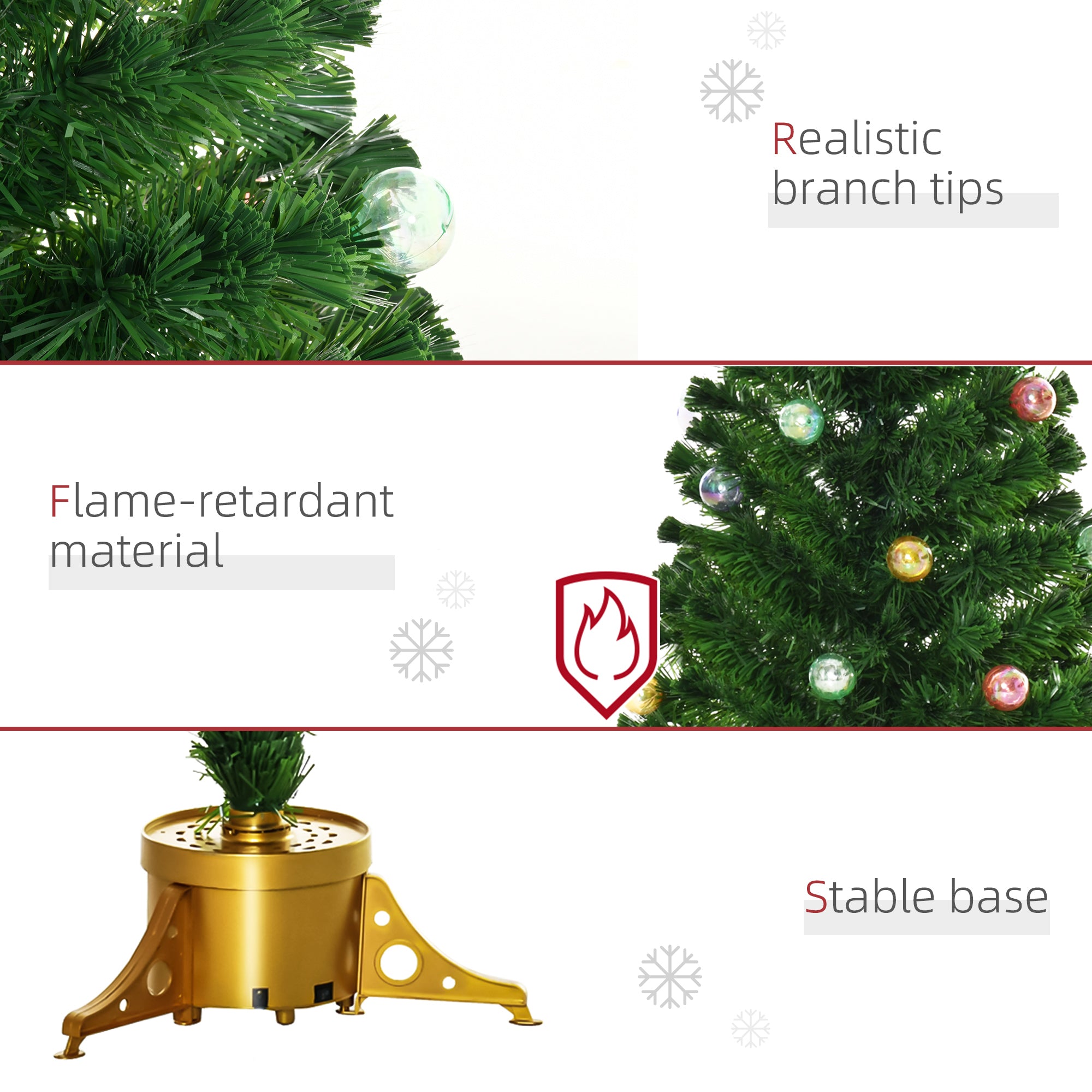HOMCOM 5FT Prelit Artificial Christmas Tree with Fibre Optics, Baubles Decoration, Golden Pot for Holiday, Home - Green - North Peak Garden Furniture