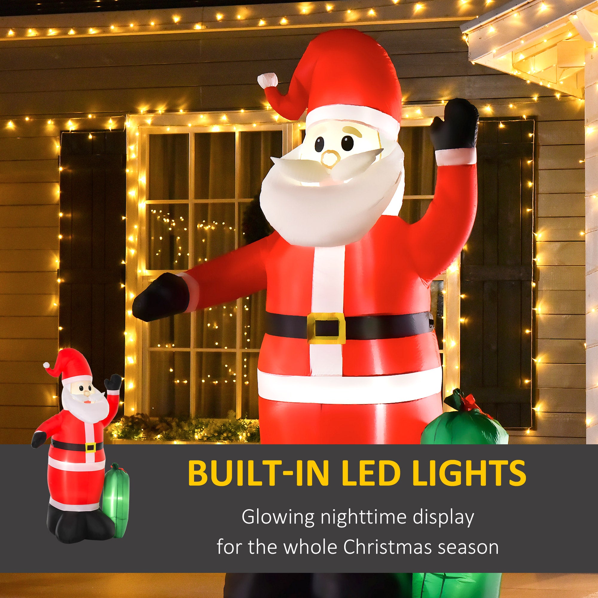 HOMCOM 7.5ft Inflatable Christmas Santa Claus with LED Air Blown Xmas Décor Holiday Outdoor Yard Decoration - North Peak Garden Furniture
