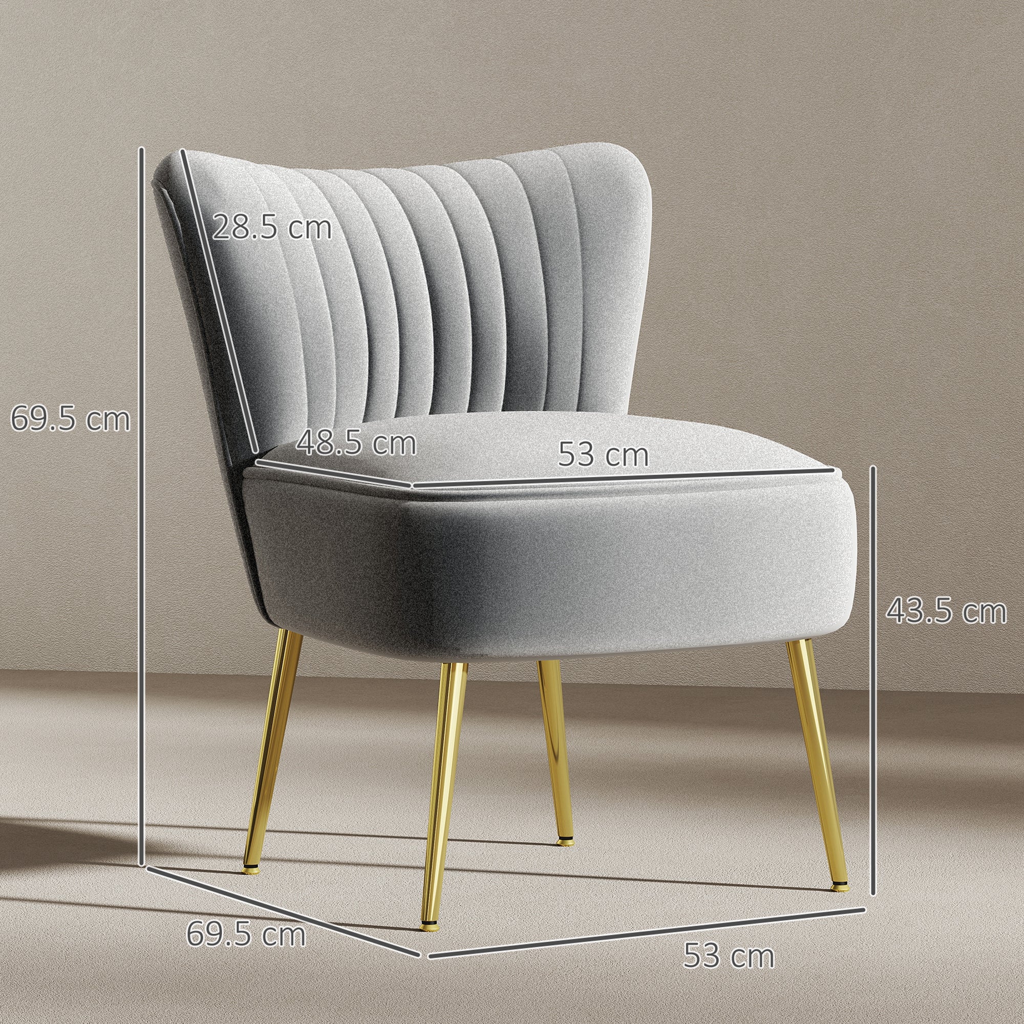 HOMCOM Velvet-Feel Tub Accent Chair - Grey - North Peak Garden Furniture