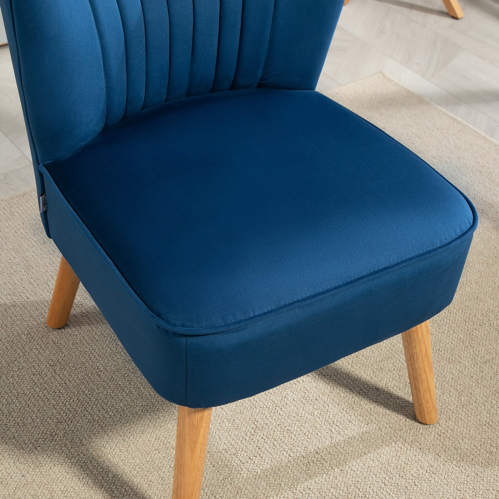 HOMCOM Modern Accent Chair, Fabric Living Room Chair with Rubber Wood Legs and Thick Padding, Dark Blue - North Peak Garden Furniture