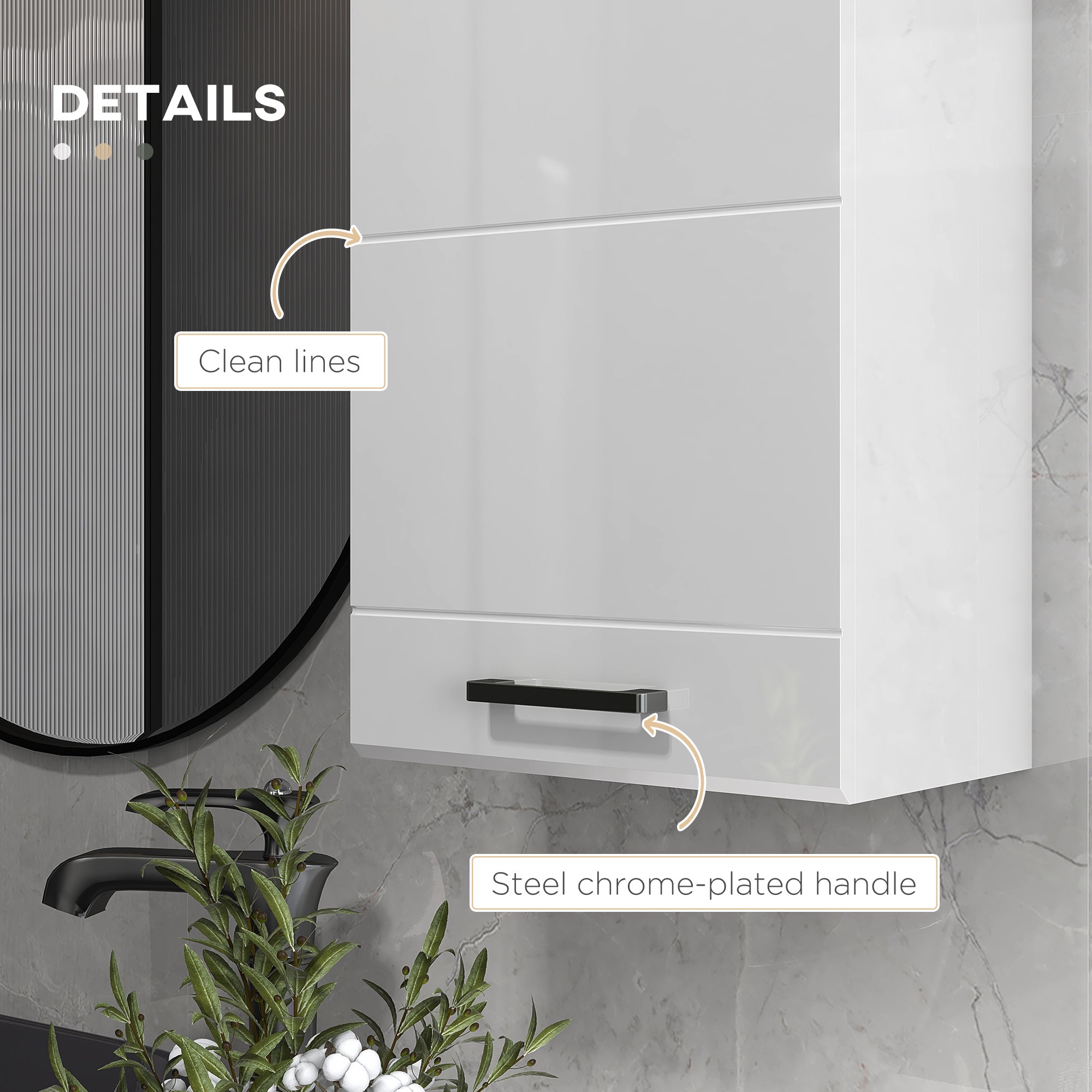 kleankin Bathroom Wall Cabinet, High Gloss Bathroom Storage Cabinet with Soft-Close Door, 3 Shelves, Adjustable Shelf, White