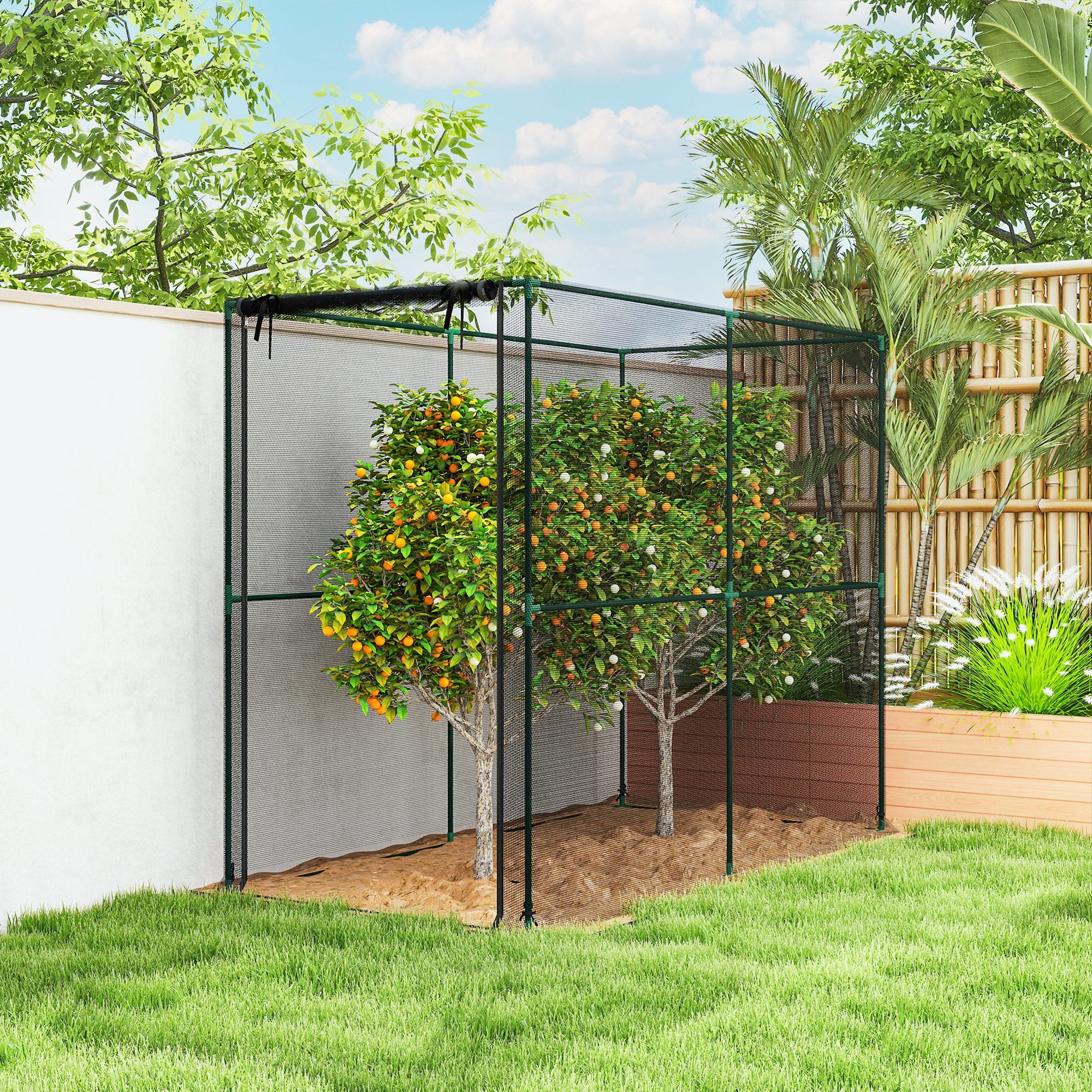 Outsunny Fruit Cage Bird Netting, Brassica Cage Plant Protection Tent with Zipped Door, Anti Bird, Insects, Small Animals, Black