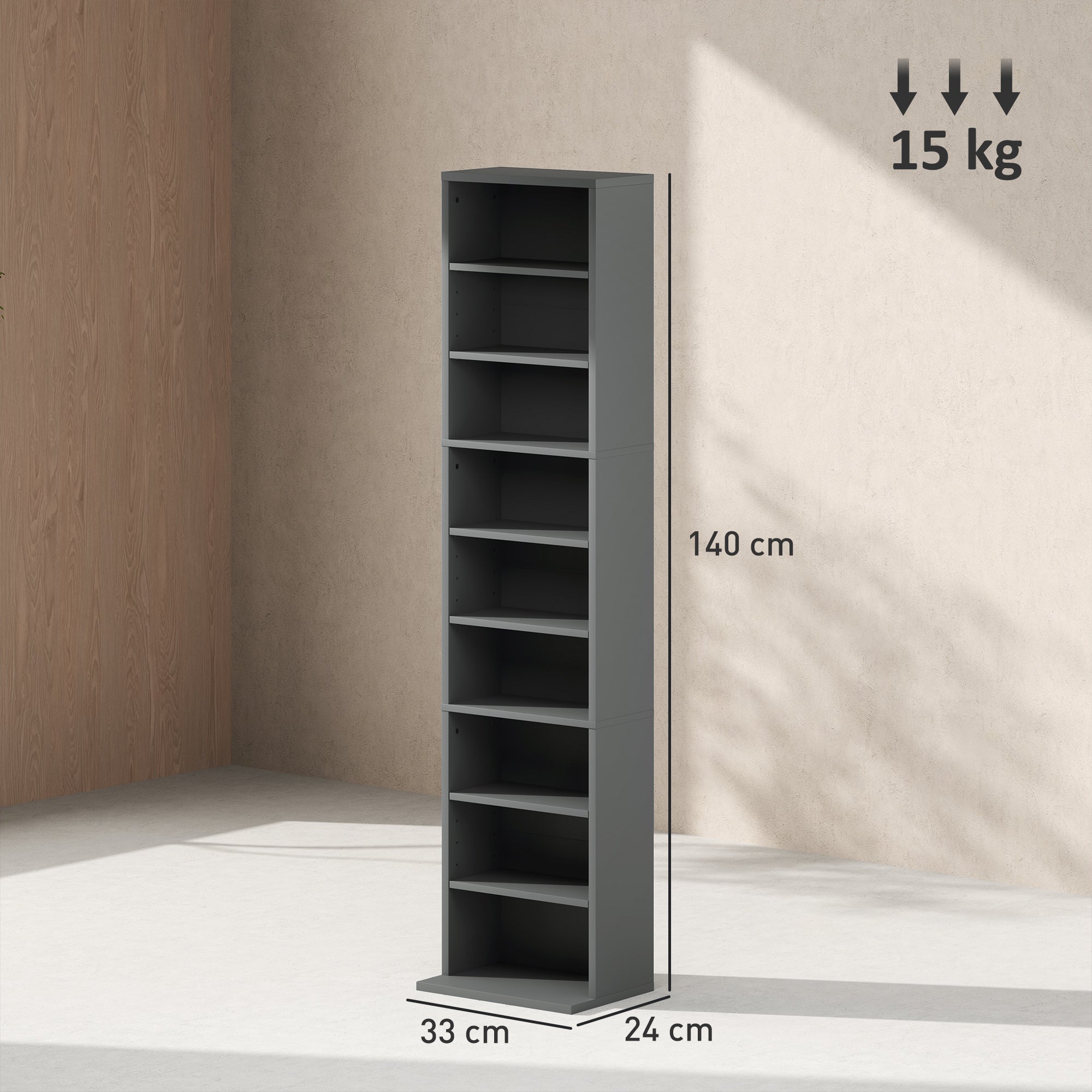 HOMCOM 260 Narrow CD Storage Unit - Grey - North Peak Garden Furniture