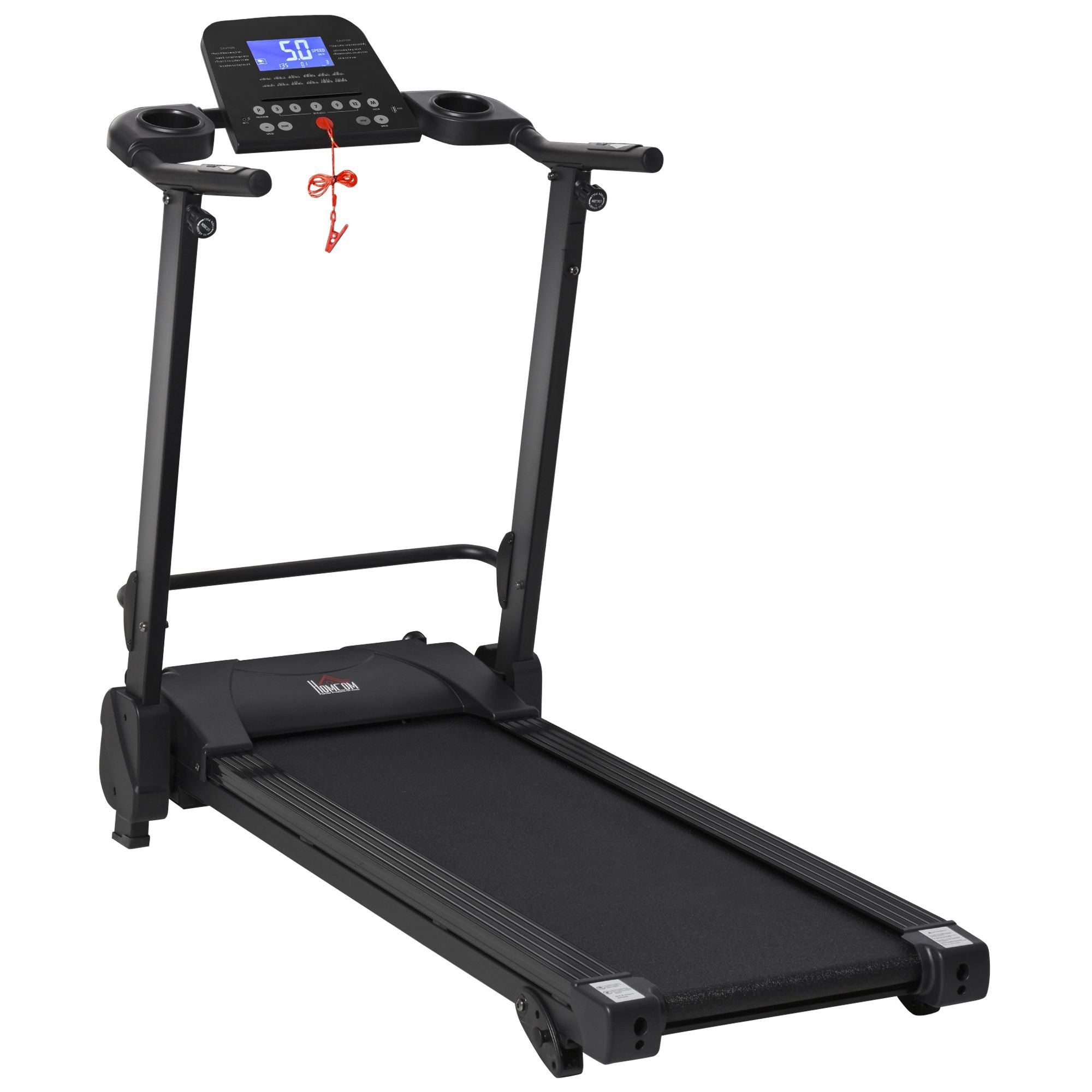 HOMCOM 2.5HP 14Km/h Manual Incline Electric Running Machine Motorized Treadmill Folding, MP3 & USB Player, 12 Preset Programs, 5 Speed Shortcut, w/ WIDE RUNNING BELT, LCD Display, Drink Holders - North Peak Garden Furniture