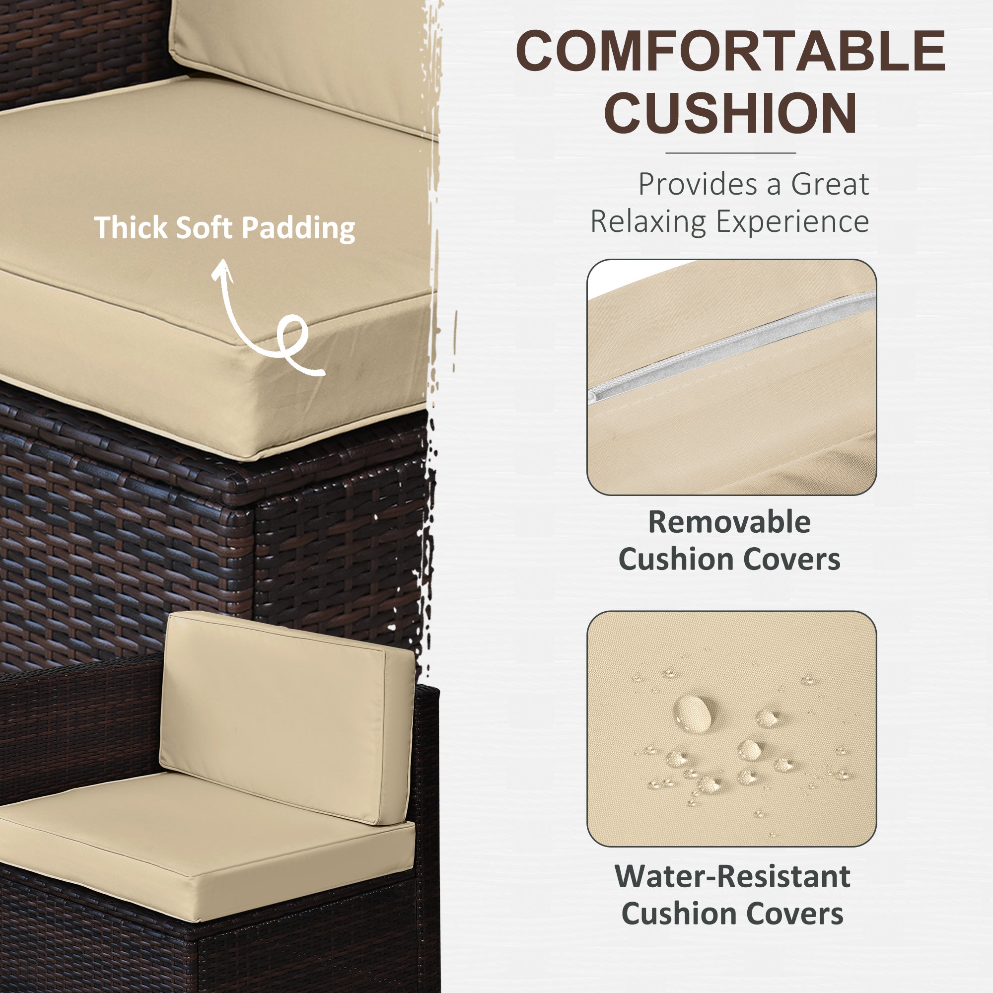 Outsunny 6-Seater Rattan Sofa Furniture Set W/Cushions, Steel Frame-Brown - North Peak Garden Furniture