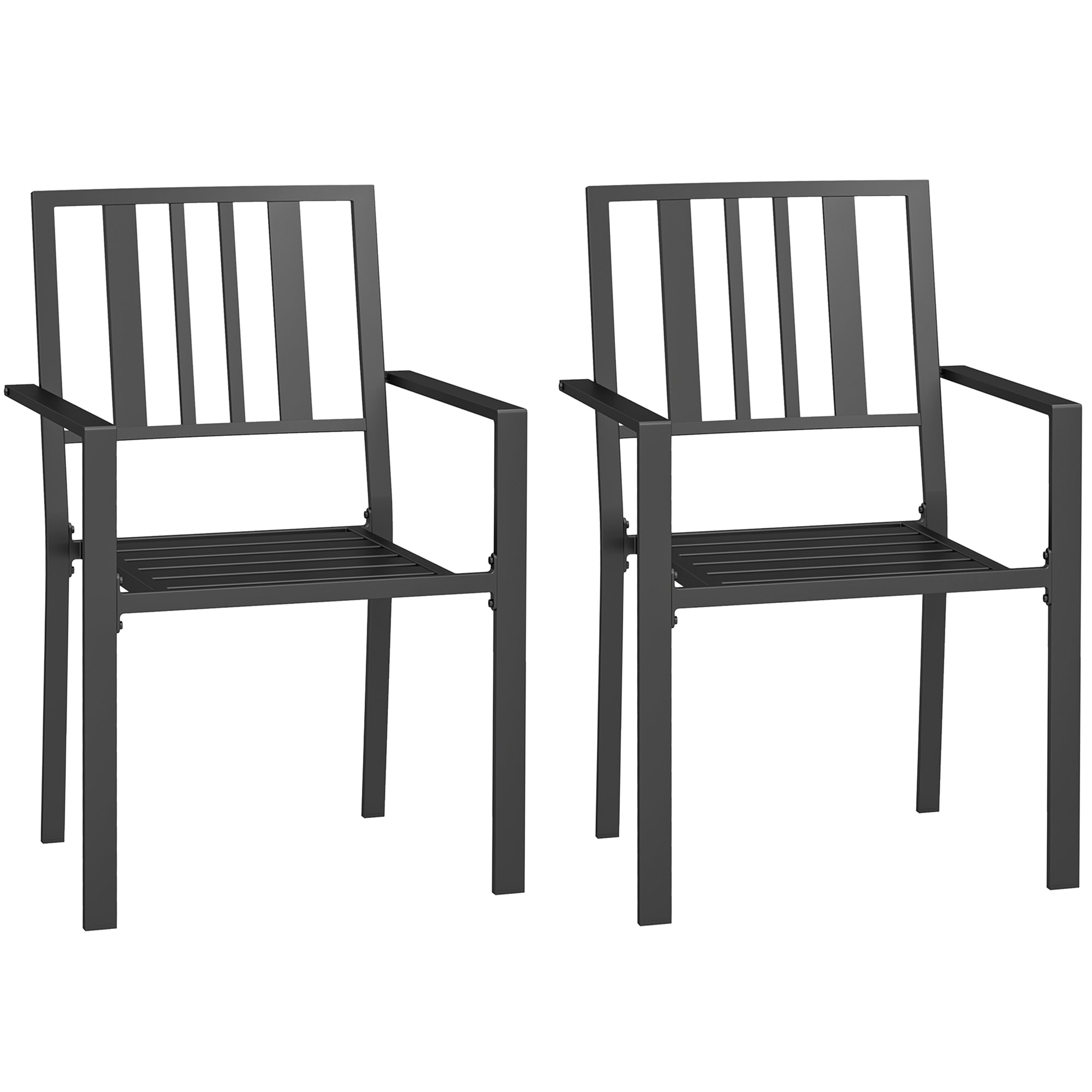 Outsunny Set of Two Minimal Metal Garden Chairs - Black - North Peak Garden Furniture