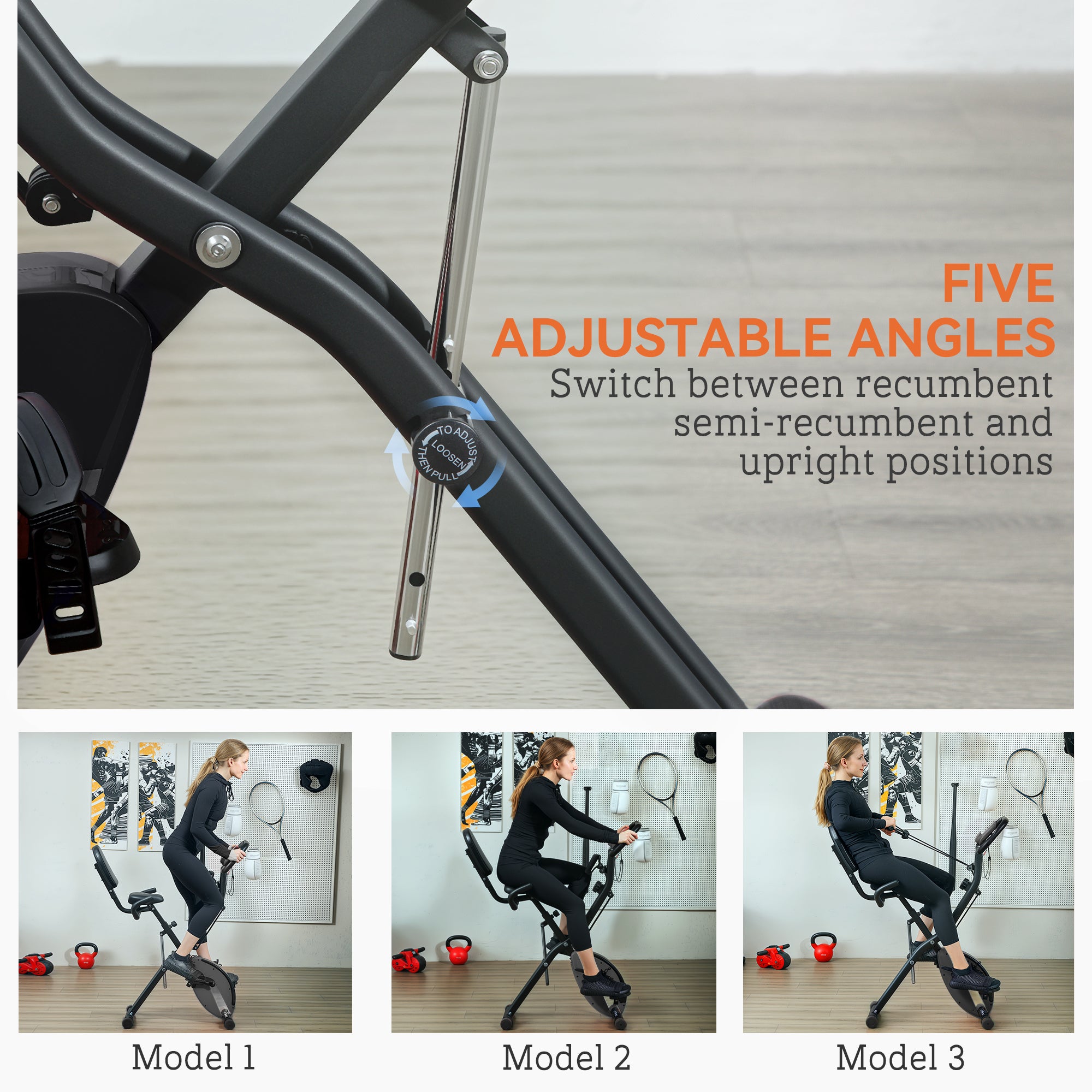 SPORTNOW 5-In-1 Folding Exercise Bike with Arm Workout Bands, Quiet 8-Level Magnetic Resistance Foldable Exercise Bike with LCD, Tablet Holder, Hand Pulse Sensor for Home Use Indoor Cycling, Black - North Peak Garden Furniture