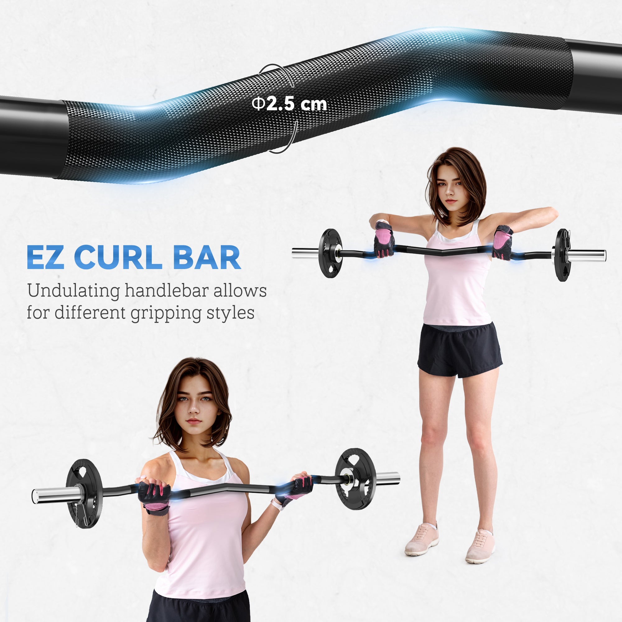SPORTNOW 120cm EZ Barbell Bar for 5cm Weight Plates, with Spring Clips, 8kg - North Peak Garden Furniture