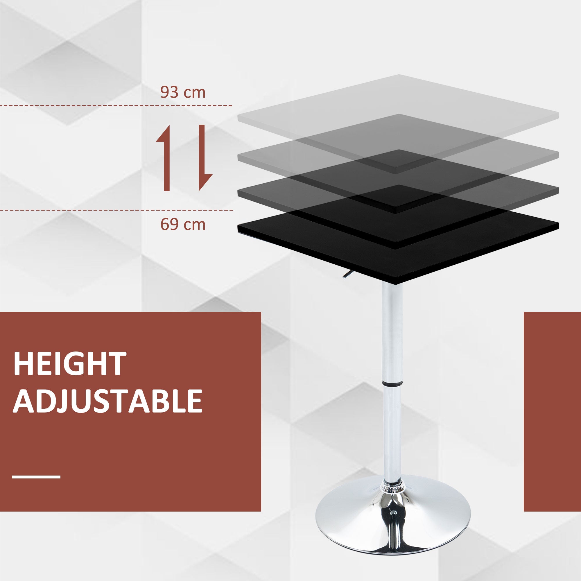 HOMCOM Modern Height Adjustable Counter Bar Table with 360° Swivel Tabletop and Electroplating Metal Base, Pub Desk for Living Room, Kitchen, Restaurant, Pub, Black and Silver - North Peak Garden Furniture