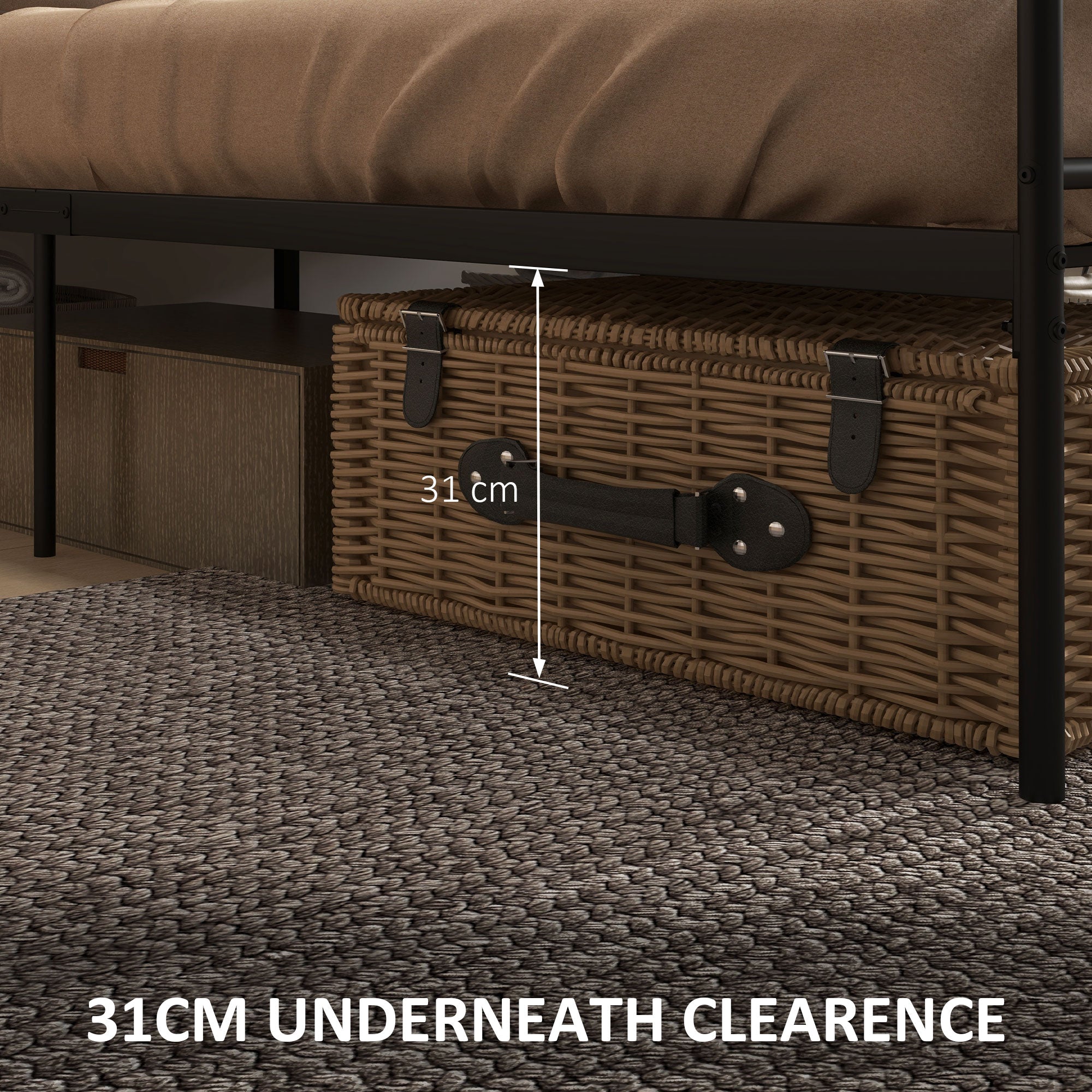 HOMCOM King Size Bed Frame, 5ft4 Metal Bed Base with Headboard and Footboard, 31cm Underneath Storage Space for Bedroom - North Peak Garden Furniture