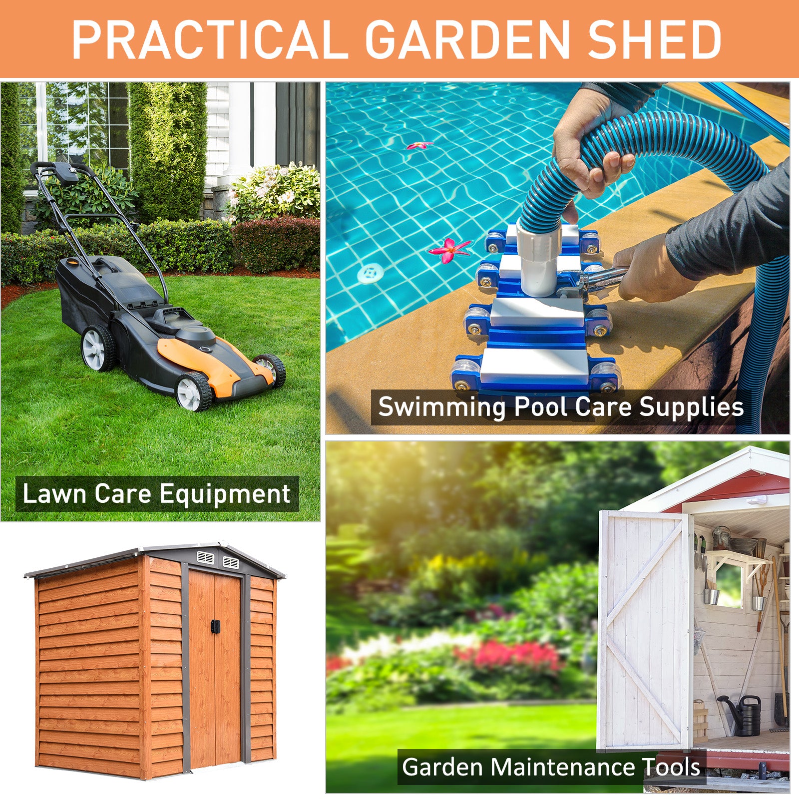 Outsunny 6.5 x 5ft Garden Shed, Metal Storage Tool House Gardening Tool Storage with Shutter Vents, Brown - North Peak Garden Furniture
