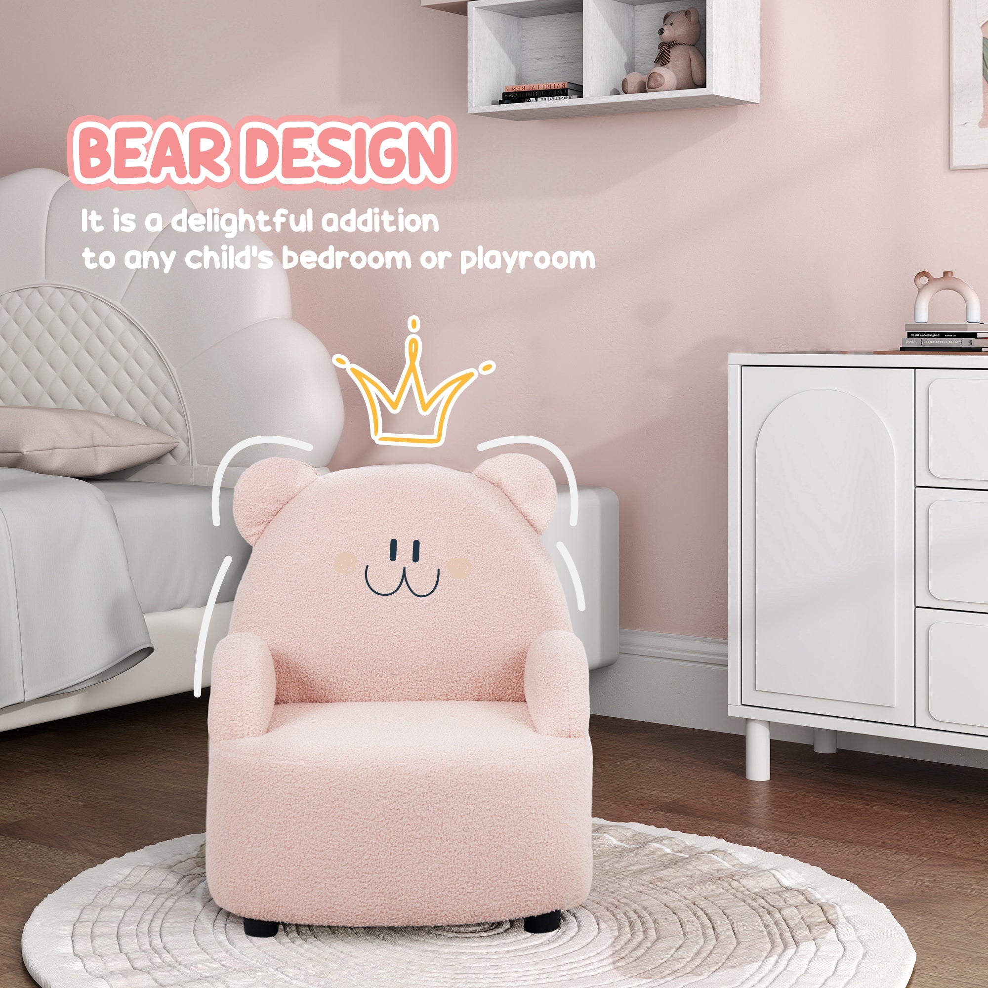 AIYAPLAY Kids Armchair, Bear Shaped Toddler Chair for Bedroom Playroom Living Room, Aged 18 Months to 3 Years - Pink - North Peak Garden Furniture