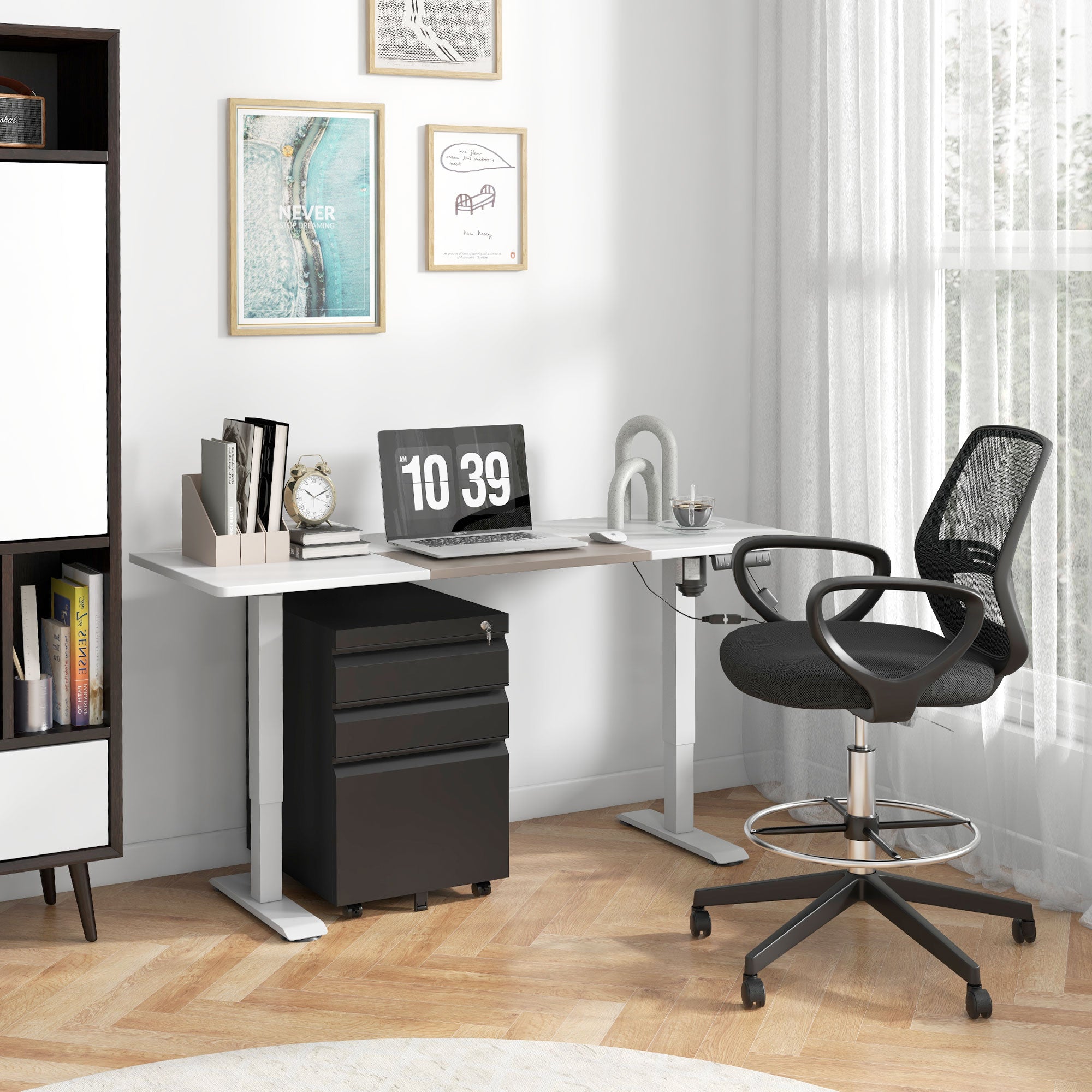 Vinsetto 3 Drawer Filling Cabinet, Mobile Metal File Cabinet with Anti-tilt Design for Letter, A4, Legal Size, Black - North Peak Garden Furniture