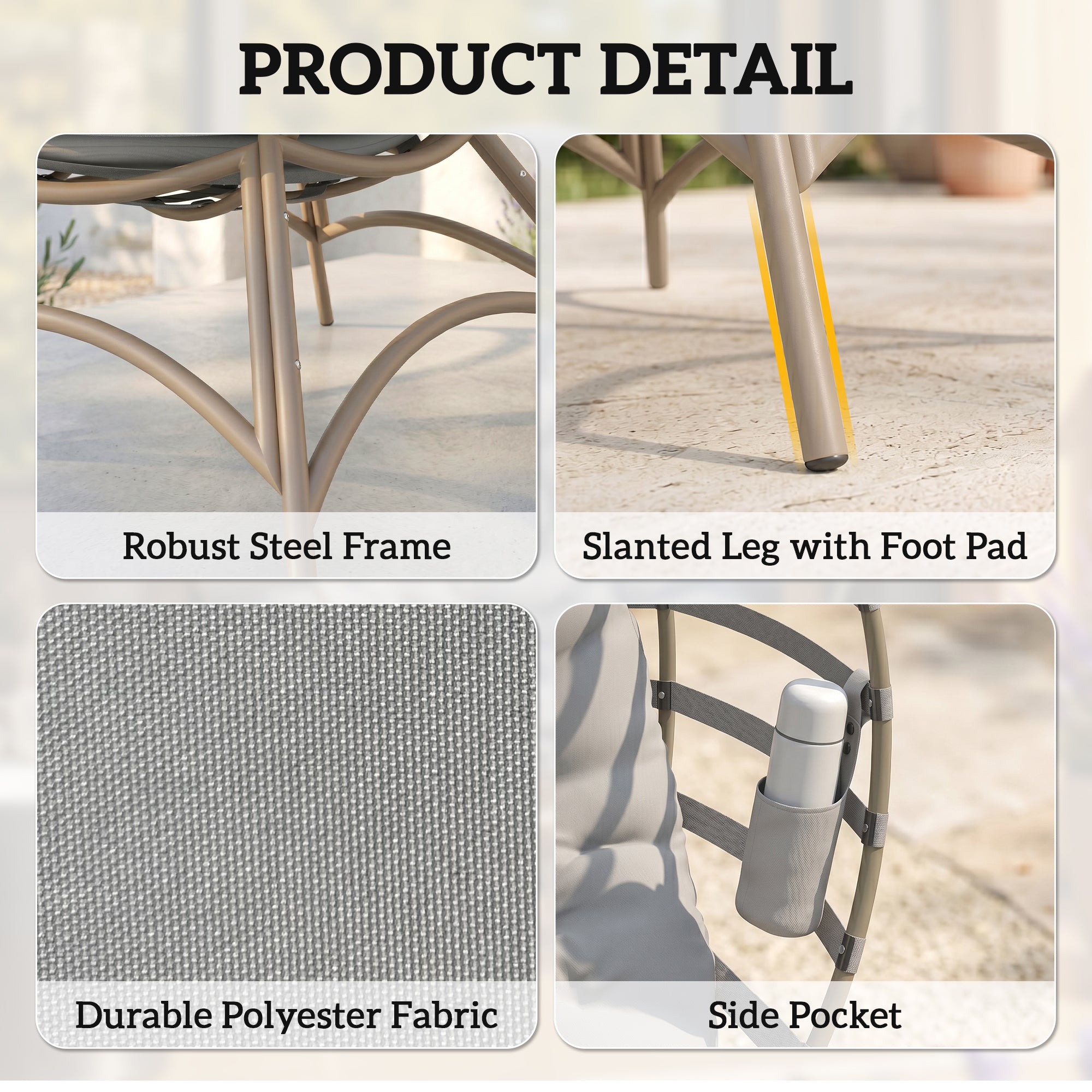 Outsunny Egg Chair with Cushion & Side Pocket - Light Grey