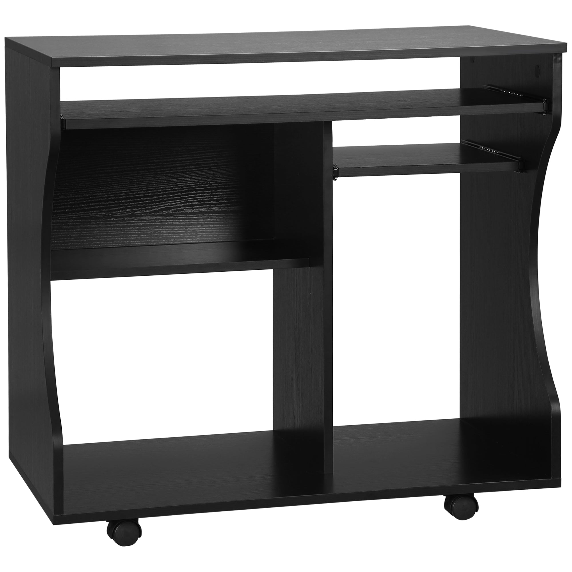 HOMCOM Multi-Storage Compact Work Desk, with Wheels - Black - North Peak Garden Furniture