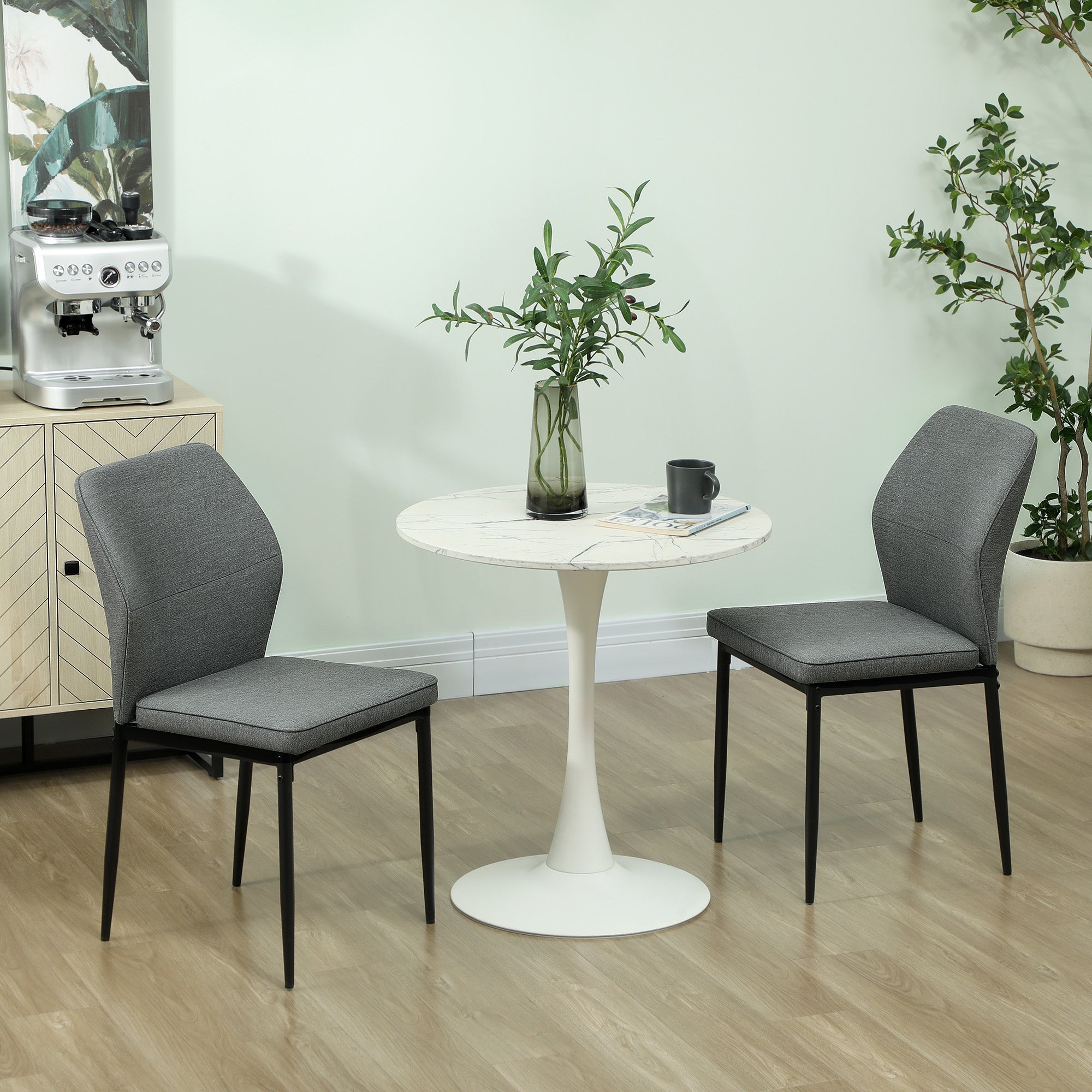 HOMCOM Velvet Dining Chairs Set of 2, Modern Upholstered Kitchen Chairs with Metal Legs, Curved Back and Padded Seat, Armless Side Chairs for Dining Room, Bedroom, Living Room, Grey - North Peak Garden Furniture