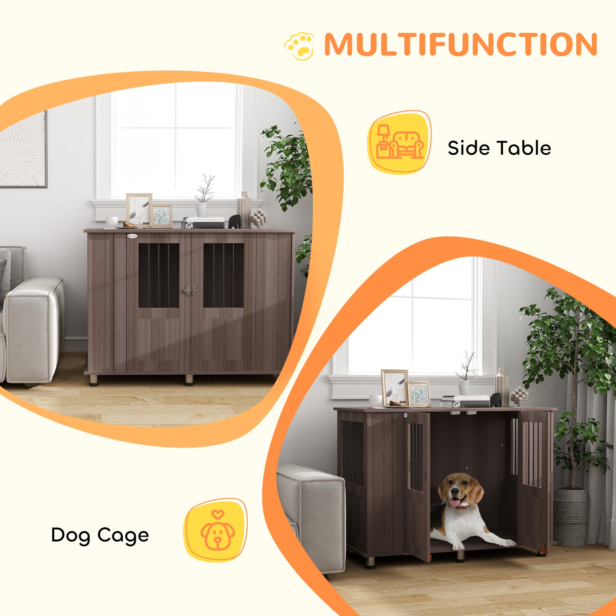 PawHut Dog Crate Table for Medium and Large Dogs with Magnetic Door for Indoor Use, 116 x 60 x 87 cm, Purple - North Peak Garden Furniture