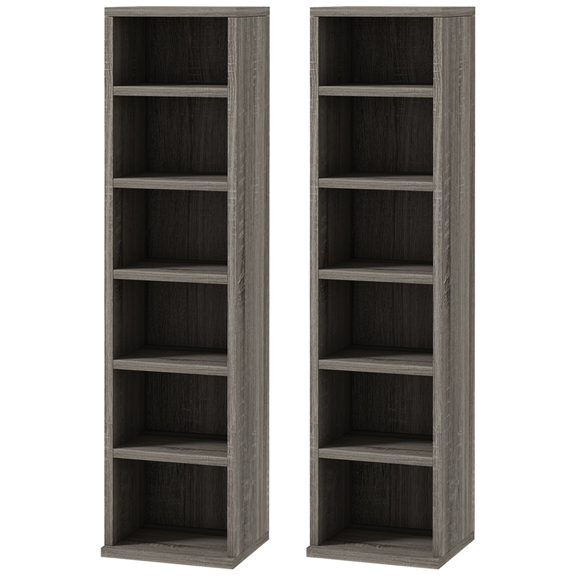 HOMCOM Set of Two 102 CD Storage Units - Dark Wood-Effect - North Peak Garden Furniture