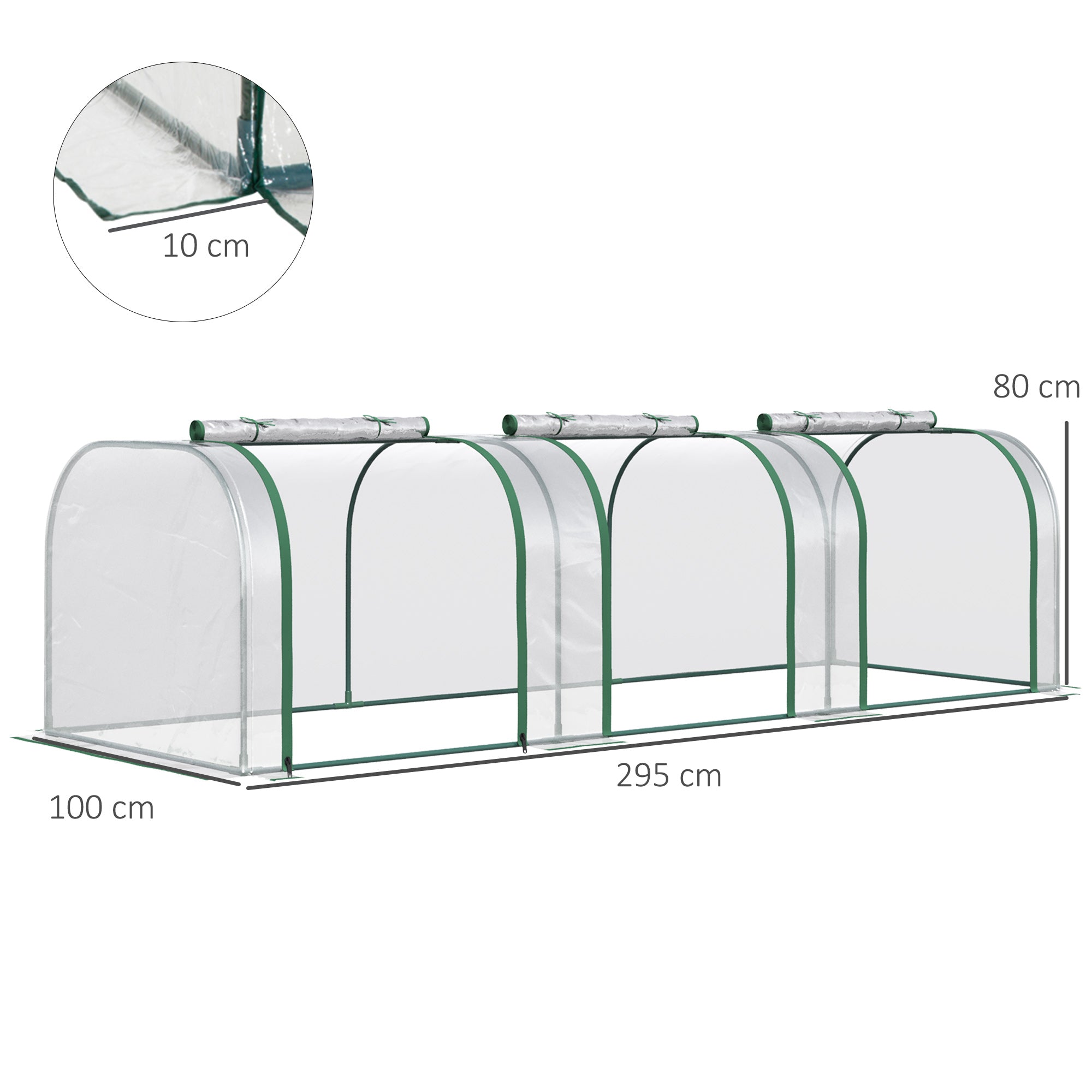Outsunny PVC Tunnel Greenhouse Green Grow House Steel Frame for Garden Backyard with Zipper Doors 295x100x80 cm, Clear - North Peak Garden Furniture