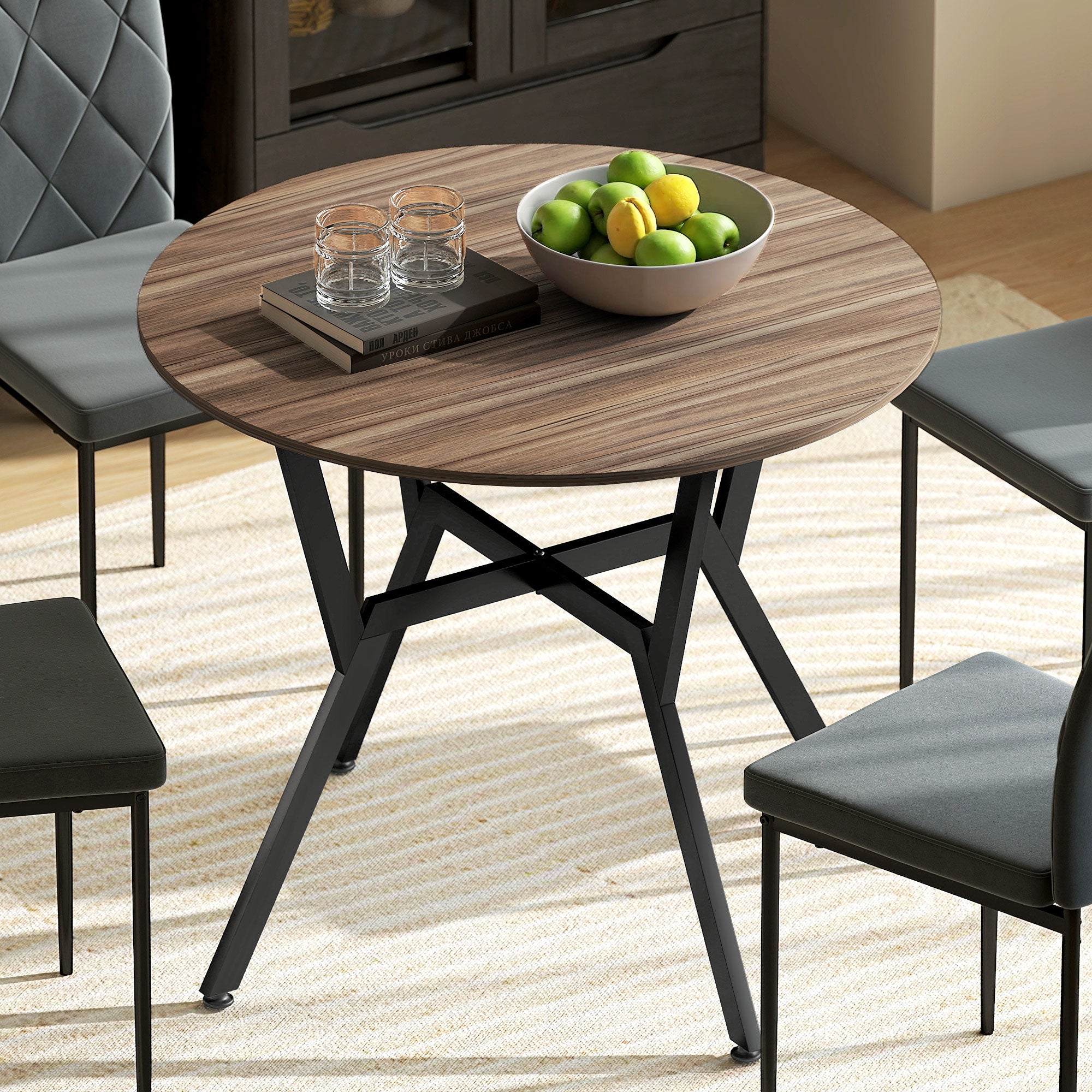 HOMCOM Dining Room Table with Black Legs Anti-slip Foot Pads for Living Room Dining Room 90 x 76 cm Brown