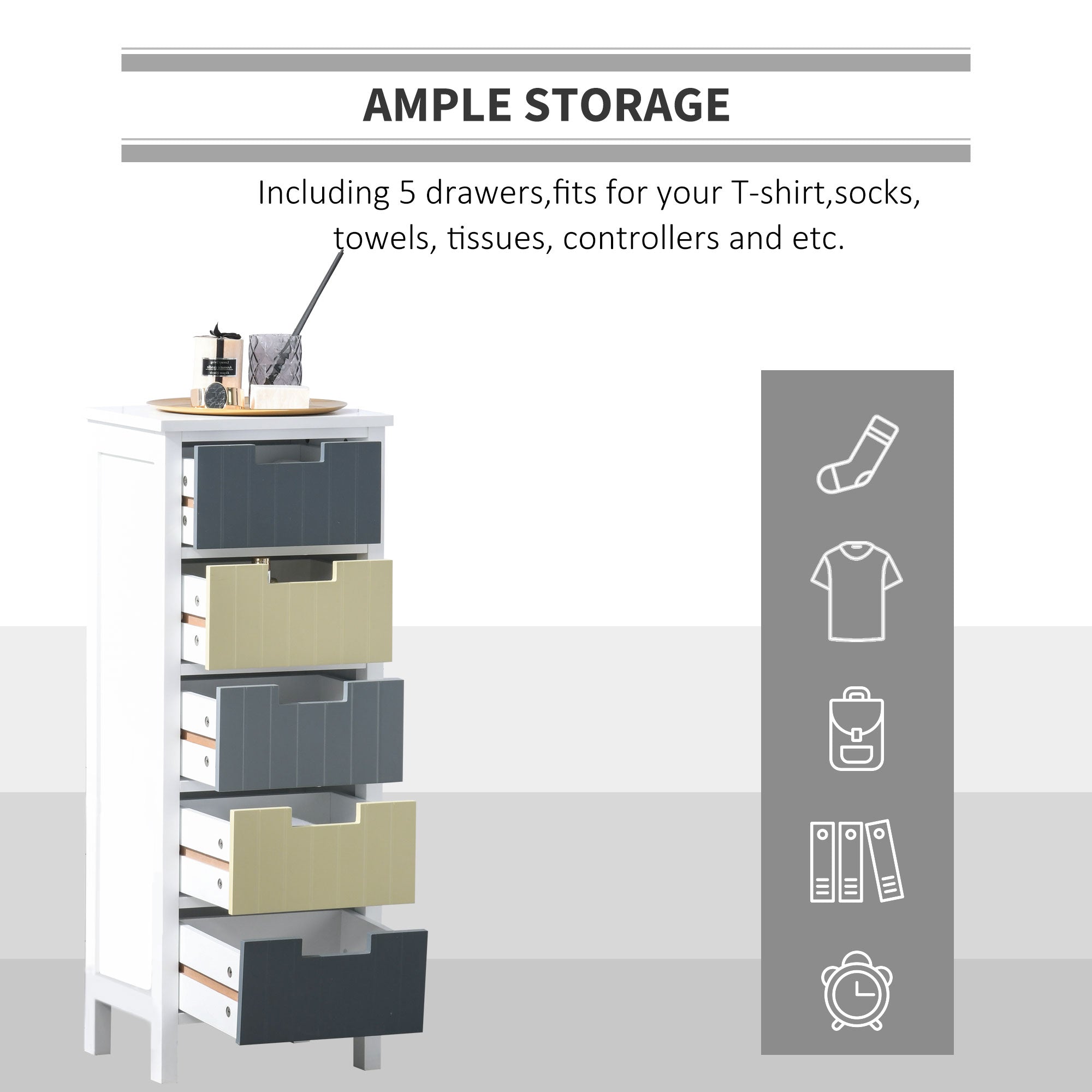 HOMCOM Tall Chest of Drawers, Storage Tower, Dresser Chest w/ 5 Detachable Drawers, Wood Top, Organizer Unit for Closets Bedroom Nursery Room Hallway