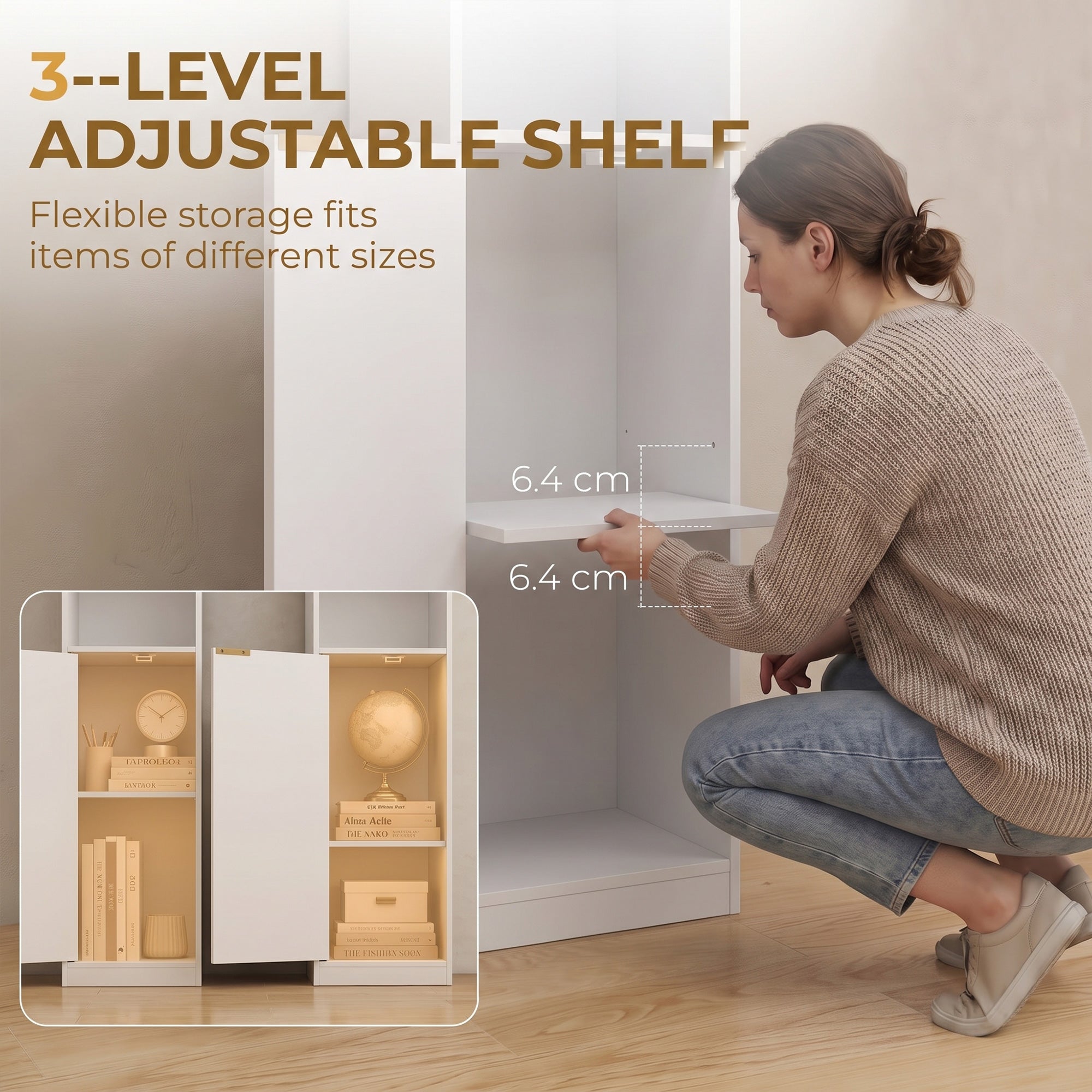 HOMCOM Bookcase Adjustable Shelf Bookshelf Anti-Tip Hardware 6-Tier Storage Cabinet White Wood Effect