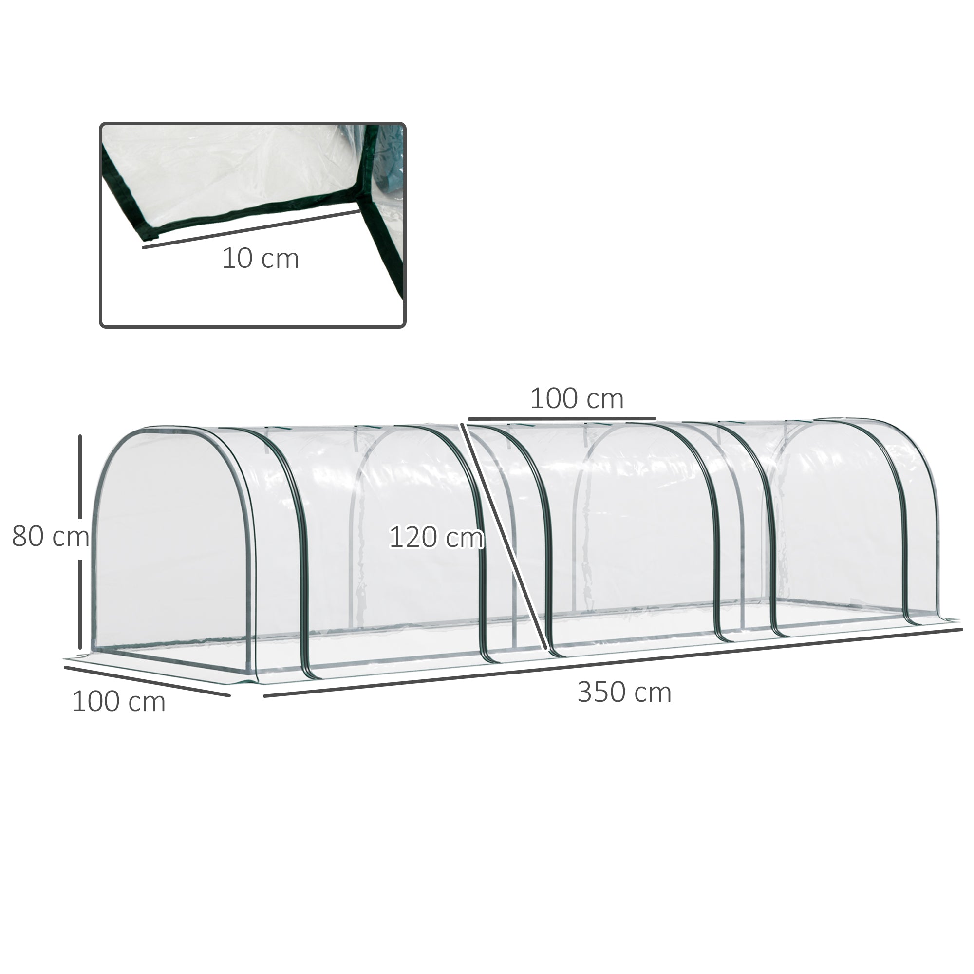 Outsunny Mini Greenhouse, Small Polytunnel Green House with Zipped Doors, Steel Frame for Garden Patio, 300 x 100 x 80cm, Clear - North Peak Garden Furniture