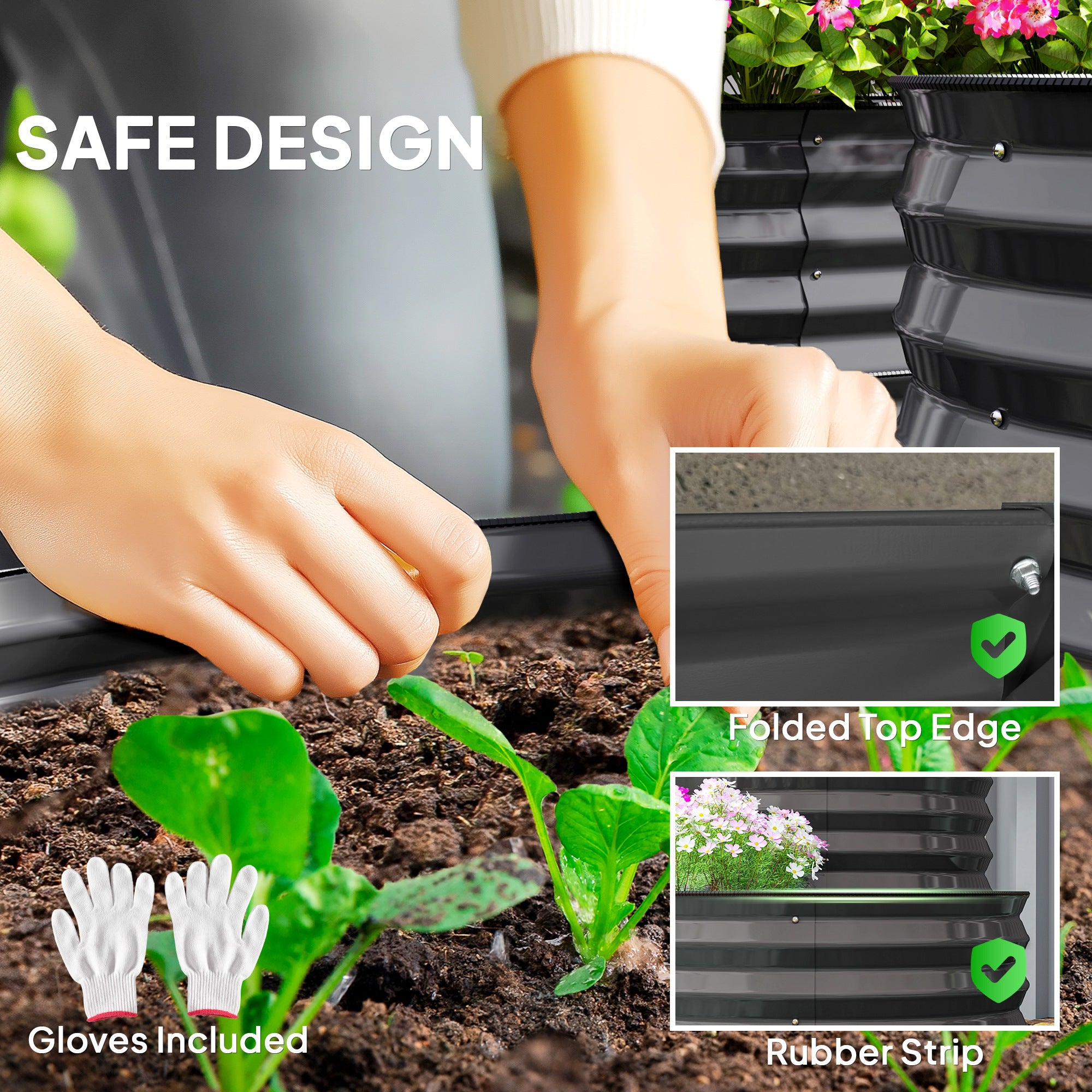 Outsunny Two-Tier Galvanised Steel Garden Planter - Dark Grey - North Peak Garden Furniture